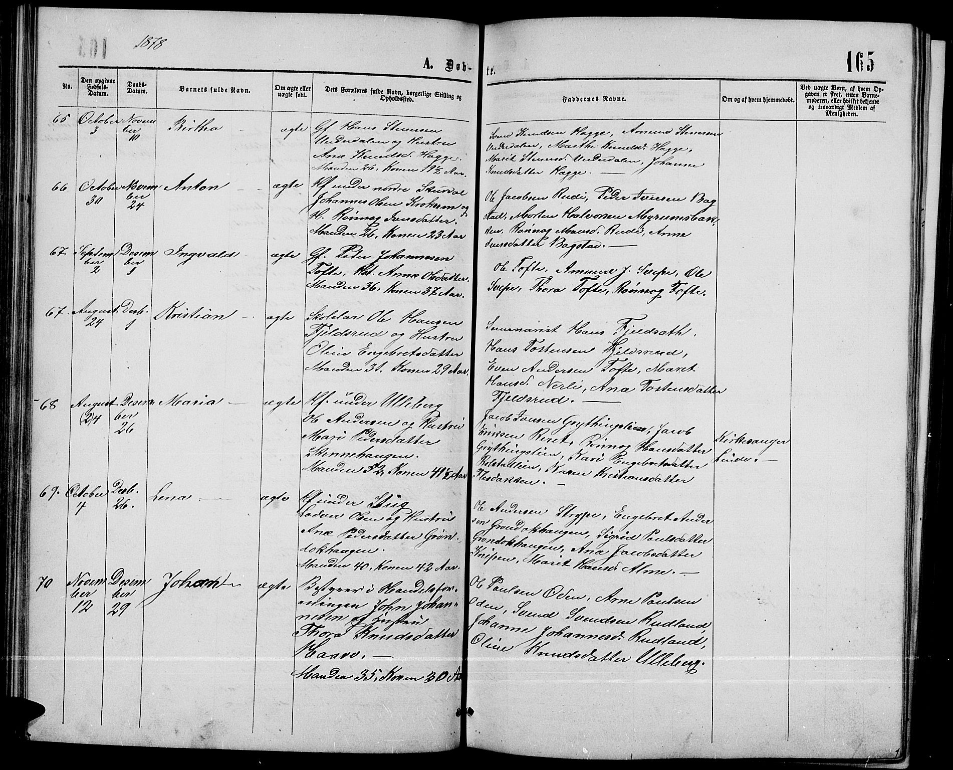 Sør-Fron prestekontor, SAH/PREST-010/H/Ha/Hab/L0002: Parish register (copy) no. 2, 1864-1883, p. 165