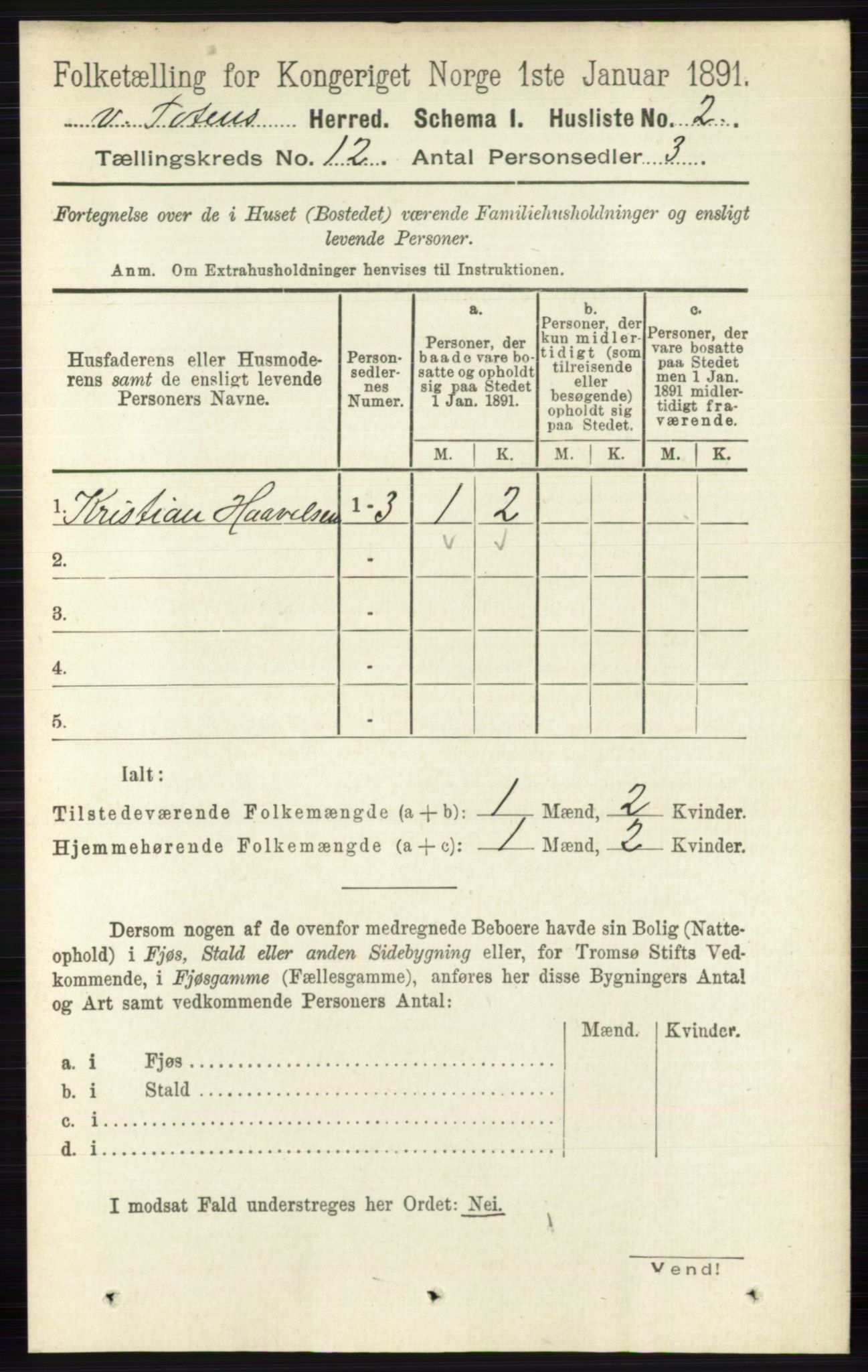 RA, 1891 census for 0529 Vestre Toten, 1891, p. 7202