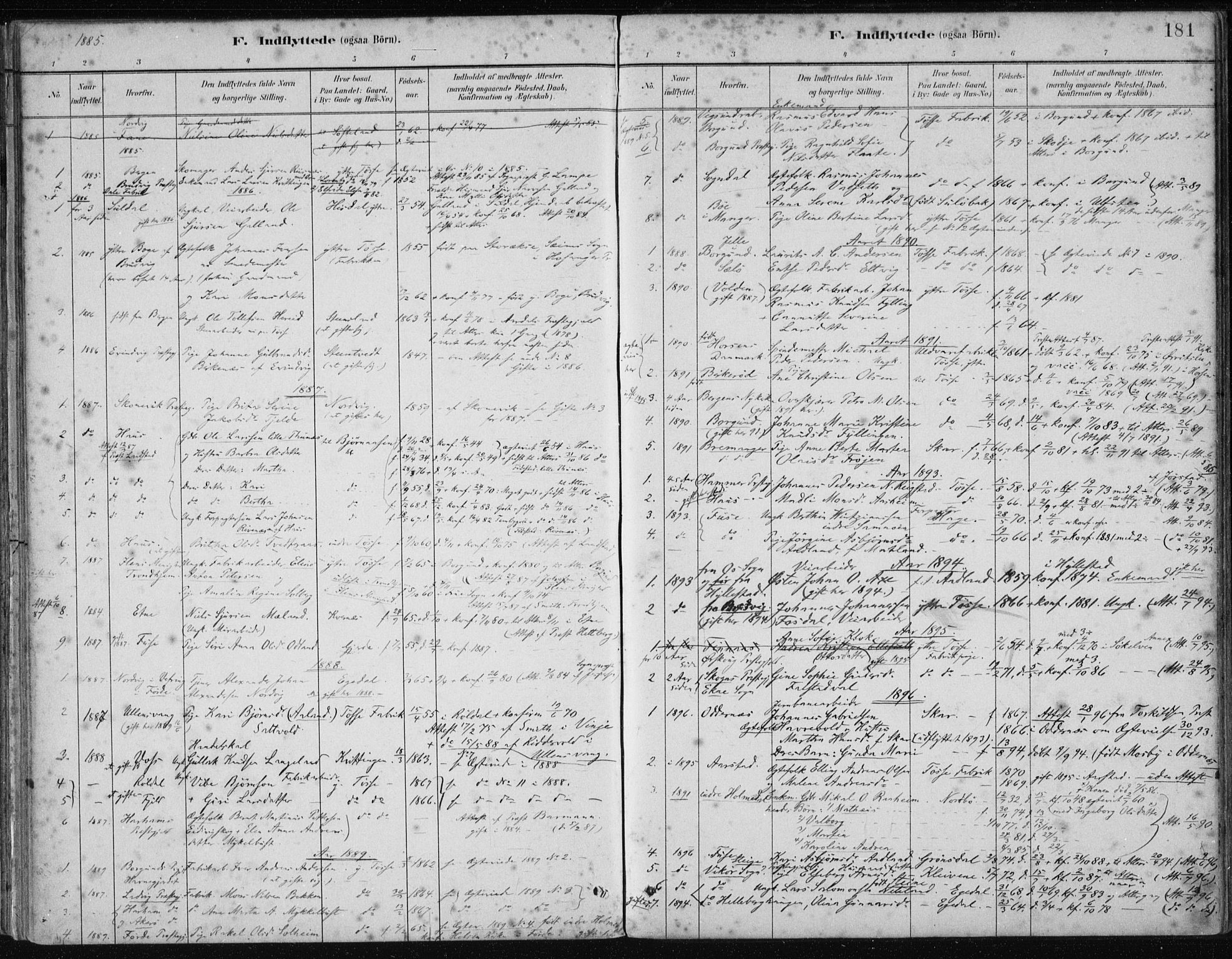 Samnanger Sokneprestembete, AV/SAB-A-77501/H/Haa: Parish register (official) no. A 1, 1885-1901, p. 181