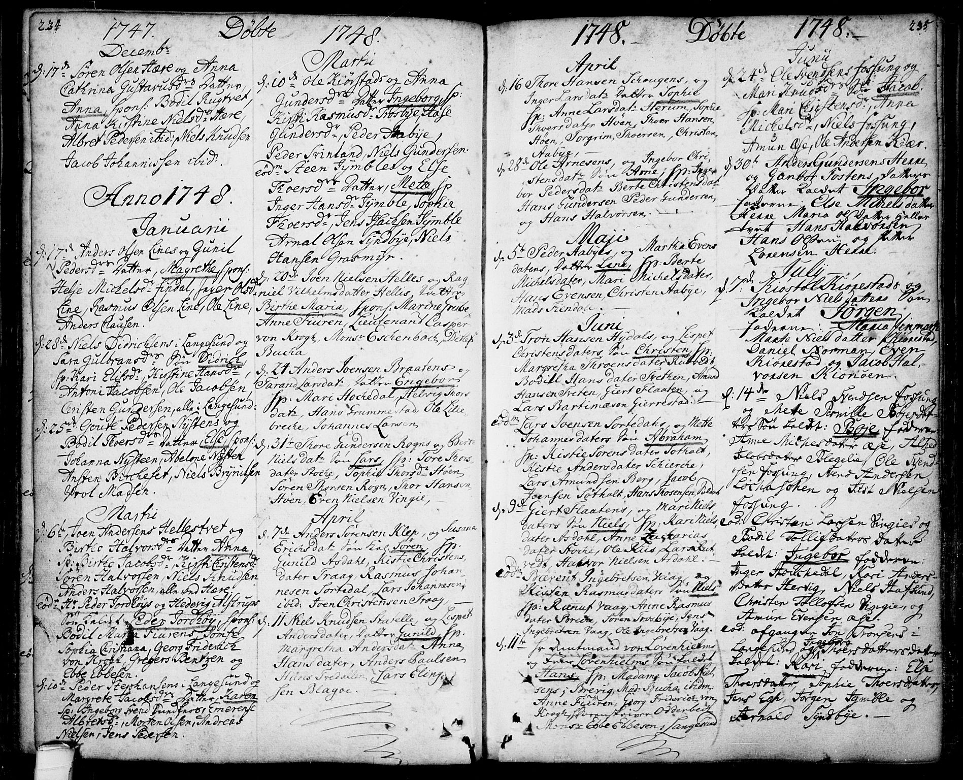Bamble kirkebøker, SAKO/A-253/F/Fa/L0001: Parish register (official) no. I 1, 1702-1774, p. 234-235