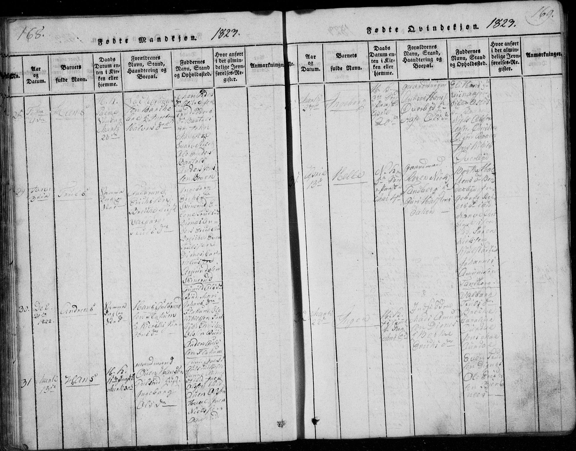 Modum kirkebøker, AV/SAKO-A-234/G/Ga/L0001: Parish register (copy) no. I 1, 1818-1824, p. 168-169