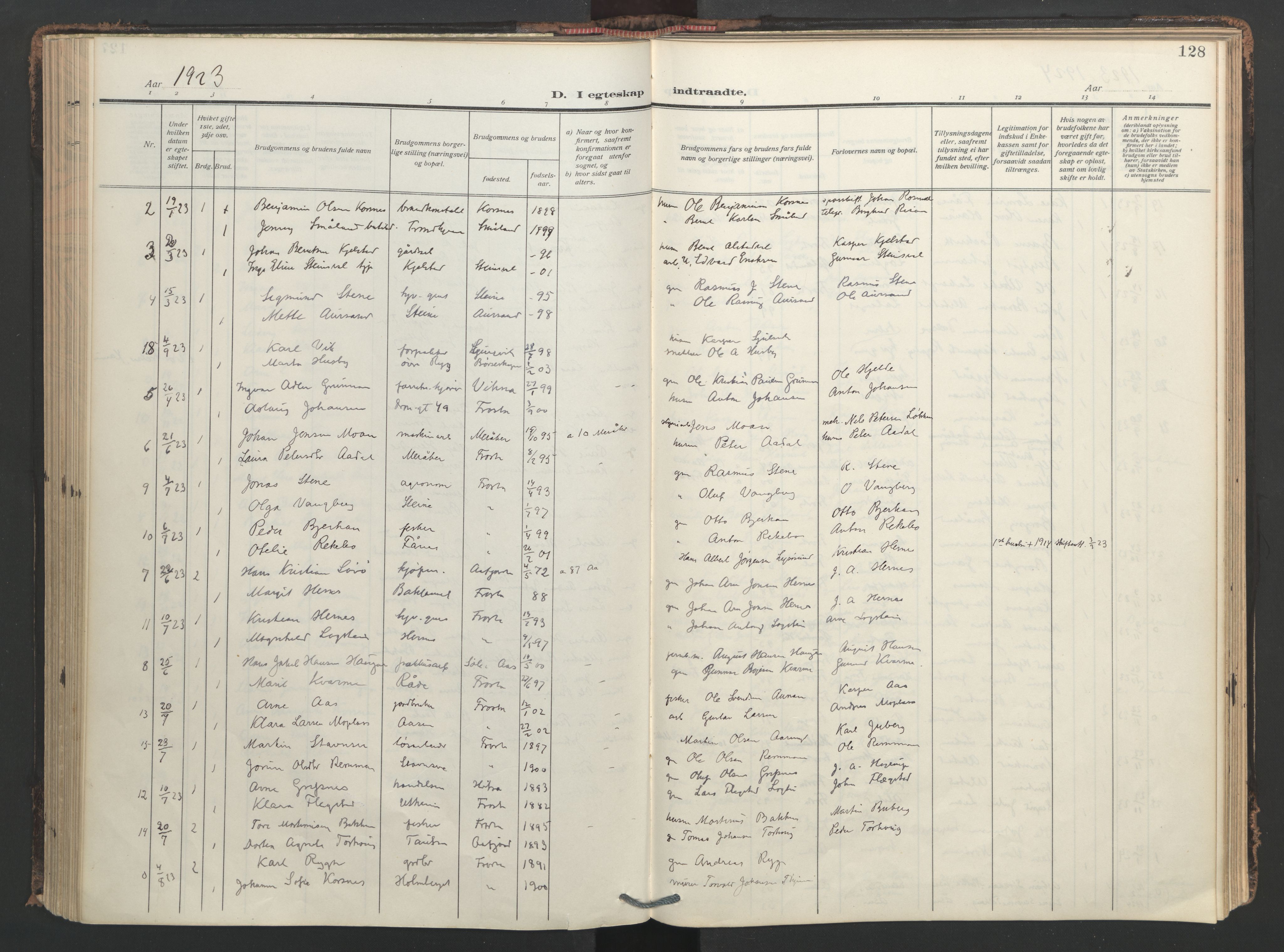 Ministerialprotokoller, klokkerbøker og fødselsregistre - Nord-Trøndelag, AV/SAT-A-1458/713/L0123: Parish register (official) no. 713A12, 1911-1925, p. 128