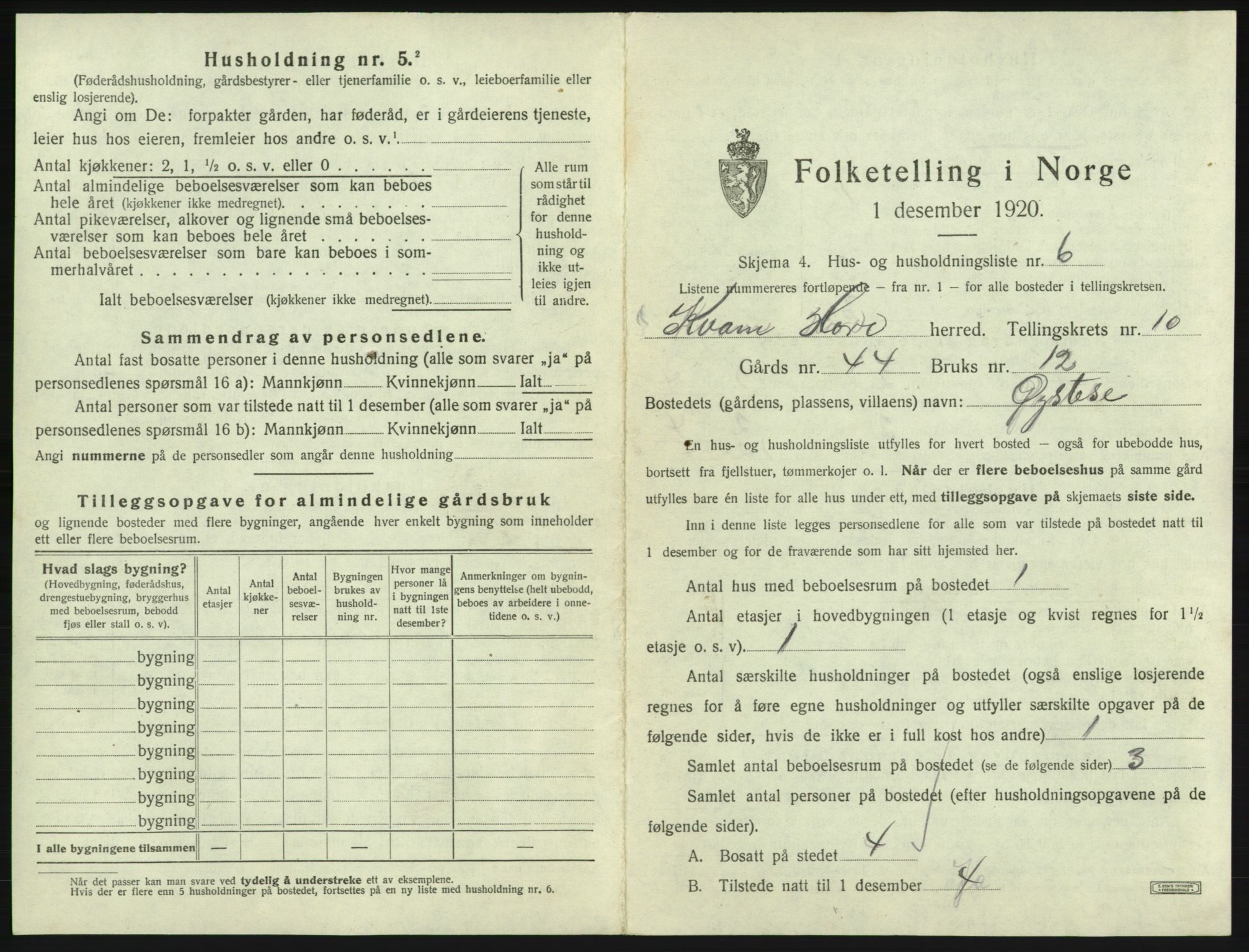 SAB, 1920 census for Kvam, 1920, p. 849