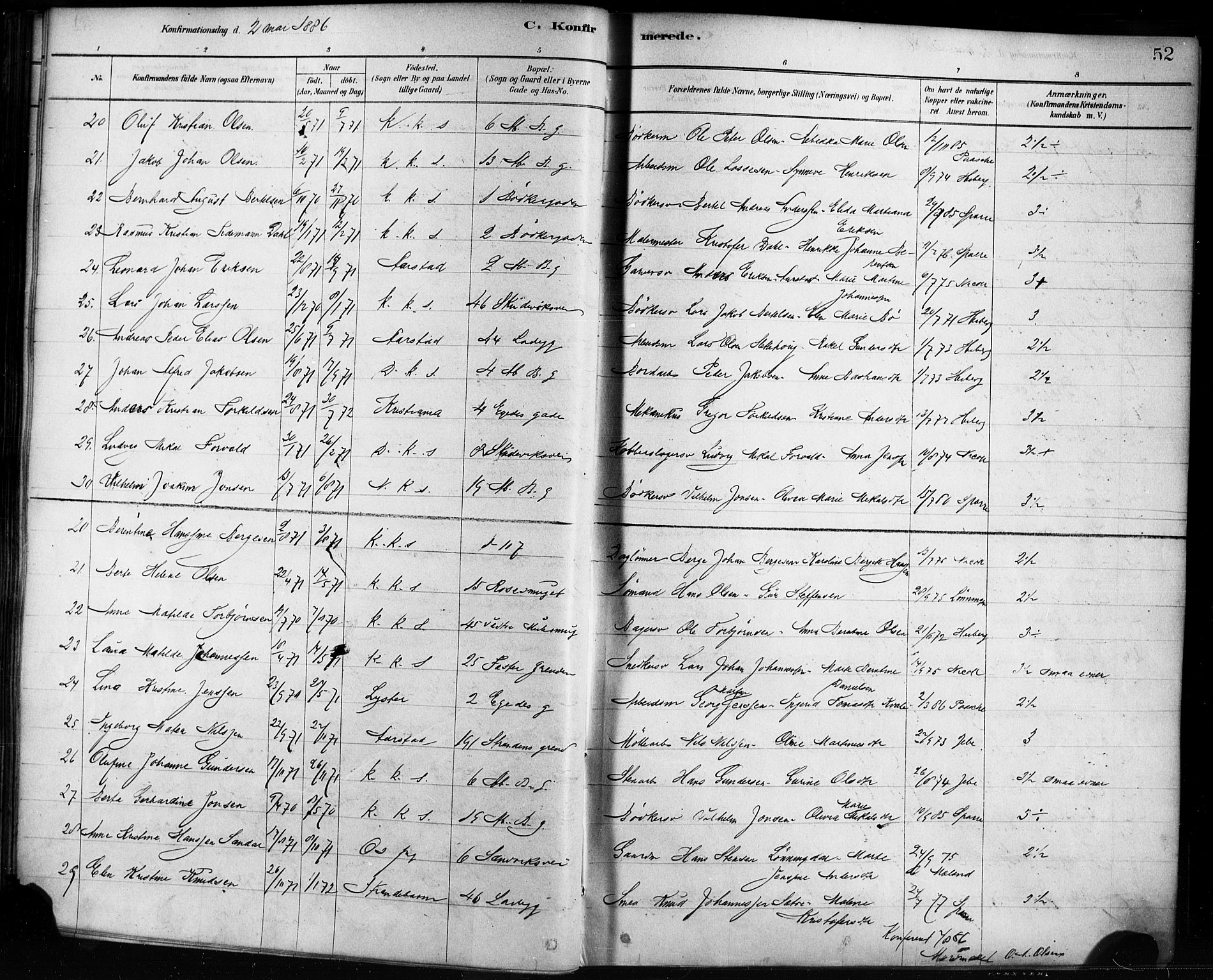 Sandviken Sokneprestembete, AV/SAB-A-77601/H/Ha/L0002: Parish register (official) no. A 2, 1878-1896, p. 52