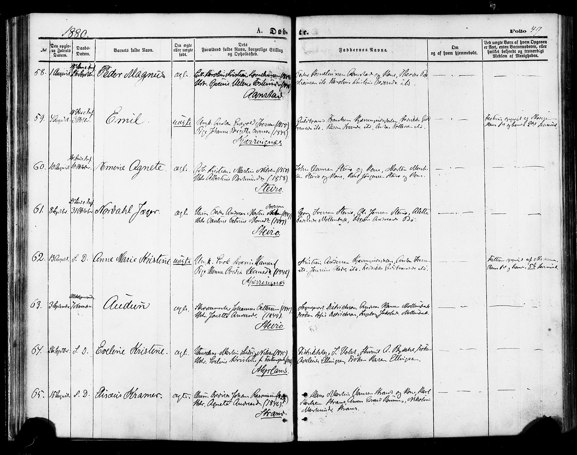 Ministerialprotokoller, klokkerbøker og fødselsregistre - Nordland, AV/SAT-A-1459/895/L1370: Parish register (official) no. 895A05, 1873-1884, p. 49