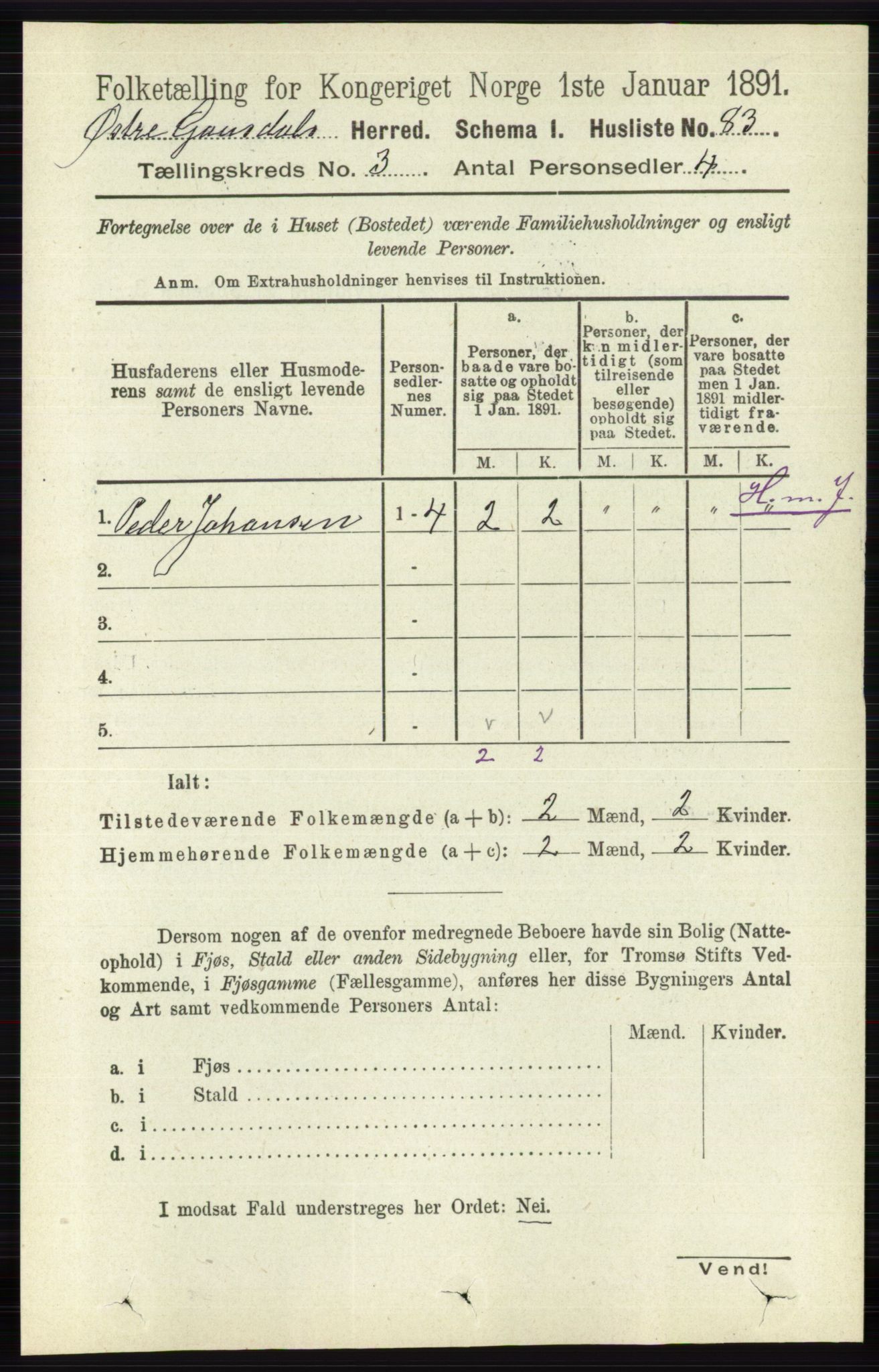 RA, 1891 census for 0522 Østre Gausdal, 1891, p. 1692