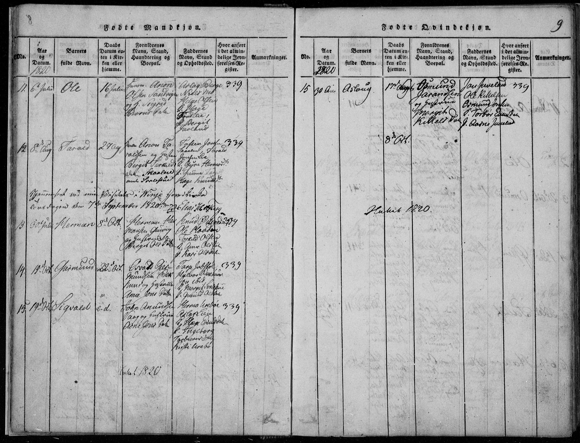Rauland kirkebøker, SAKO/A-292/F/Fa/L0001: Parish register (official) no. 1, 1814-1859, p. 9