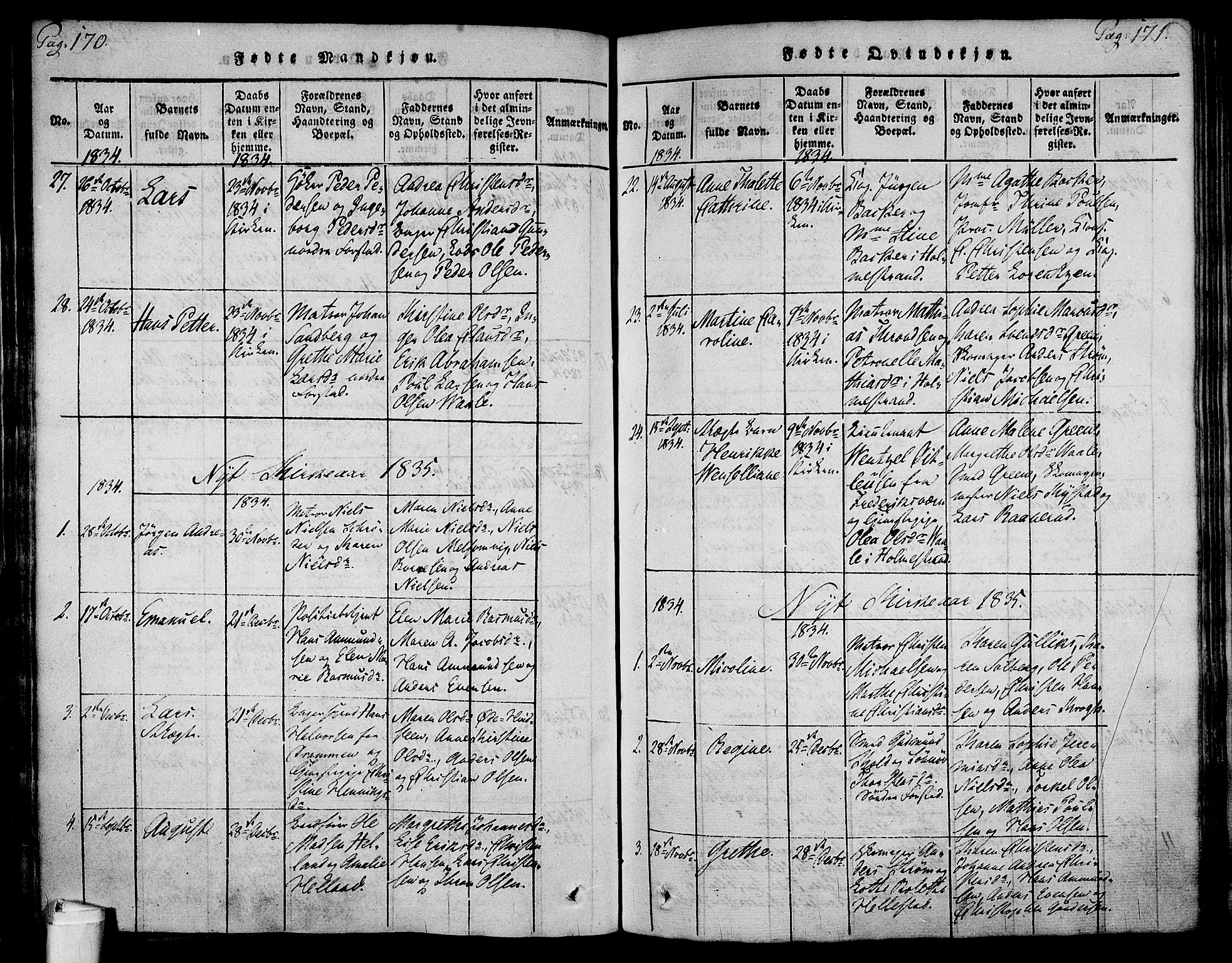 Holmestrand kirkebøker, AV/SAKO-A-346/F/Fa/L0001: Parish register (official) no. 1, 1814-1840, p. 170-171