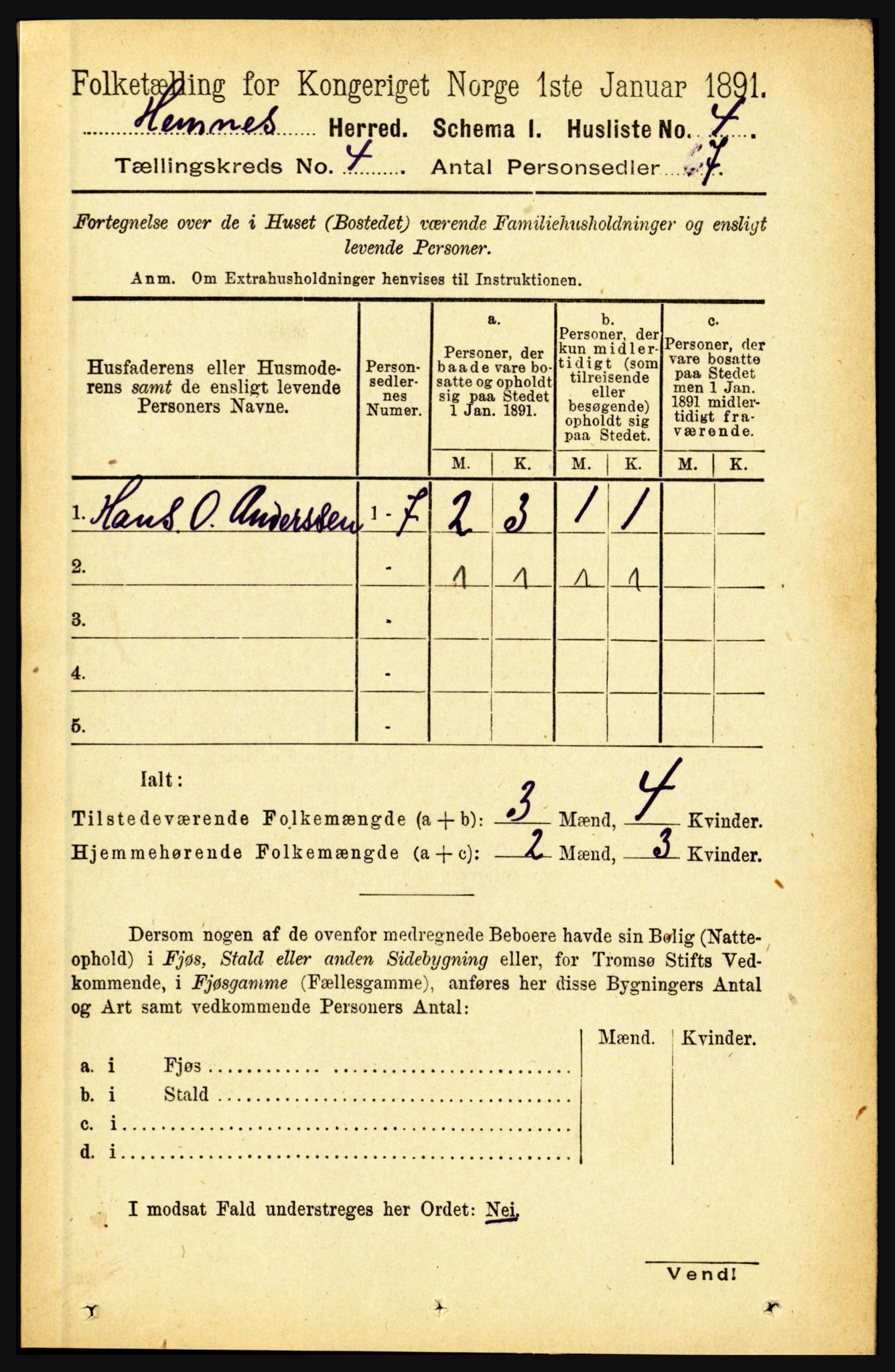 RA, 1891 census for 1832 Hemnes, 1891, p. 2204