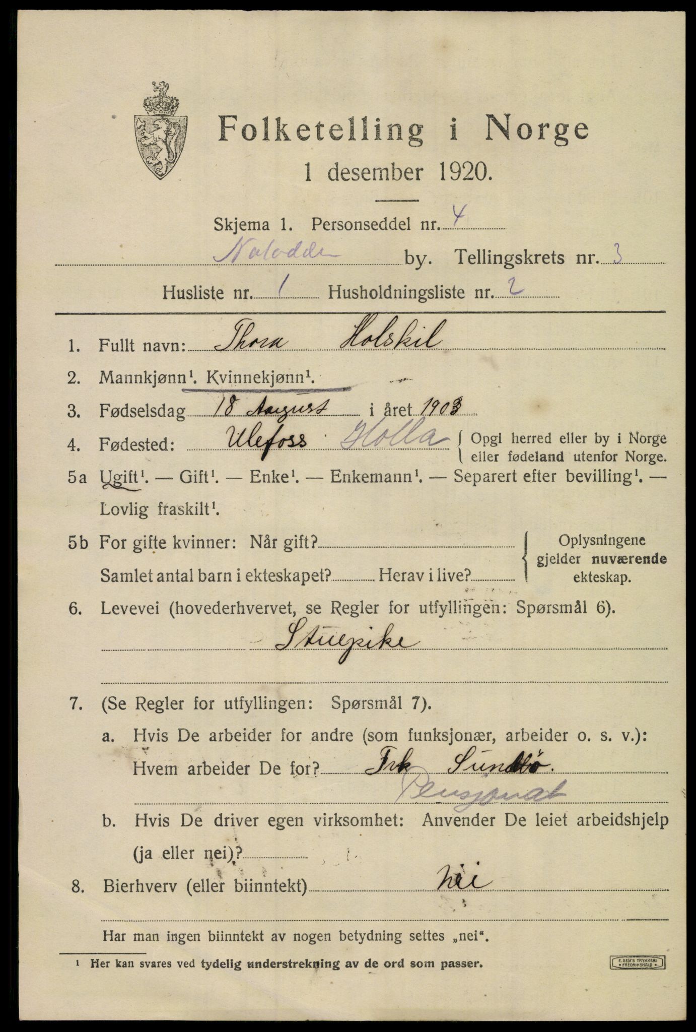 SAKO, 1920 census for Notodden, 1920, p. 8318