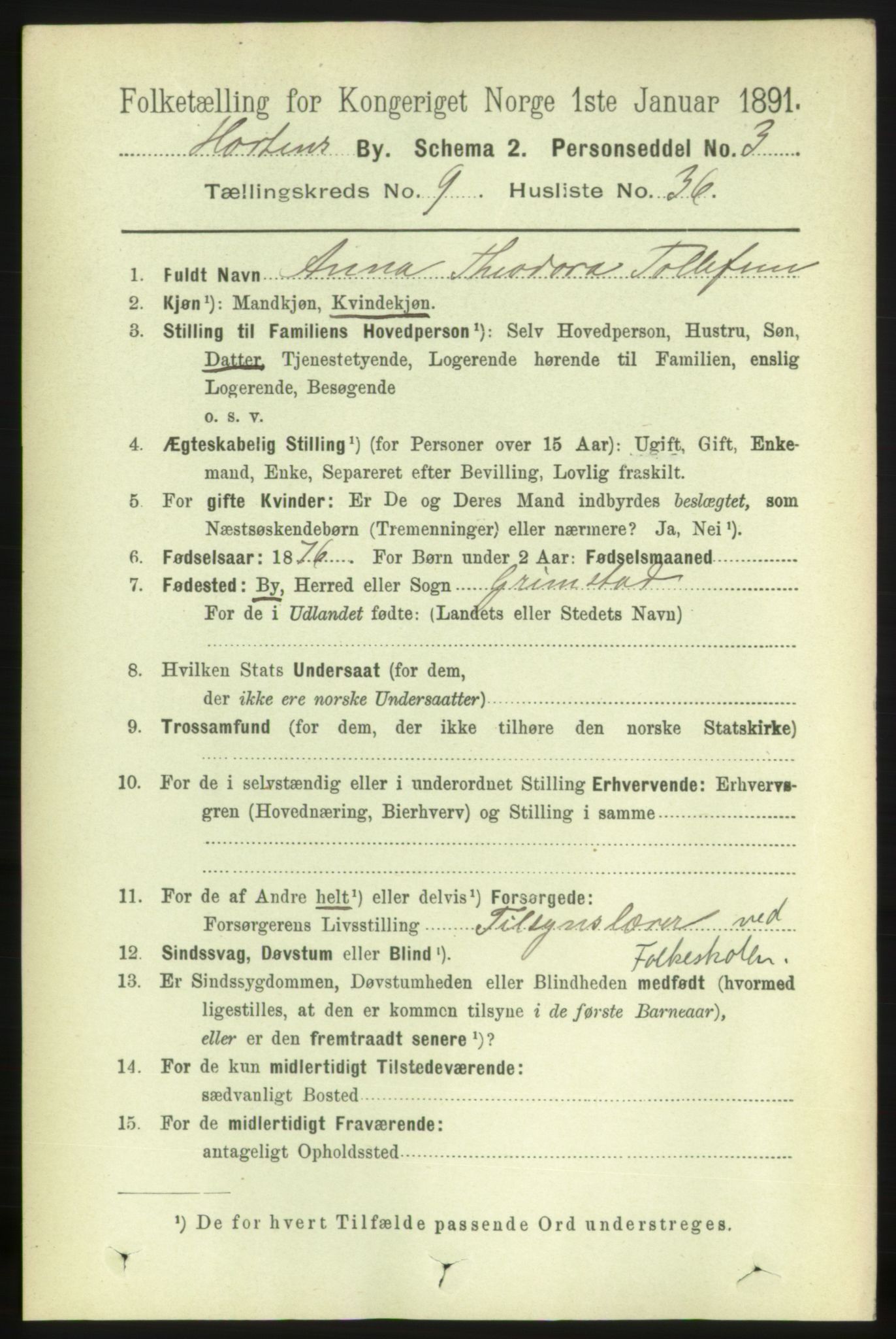 RA, 1891 census for 0703 Horten, 1891, p. 5955