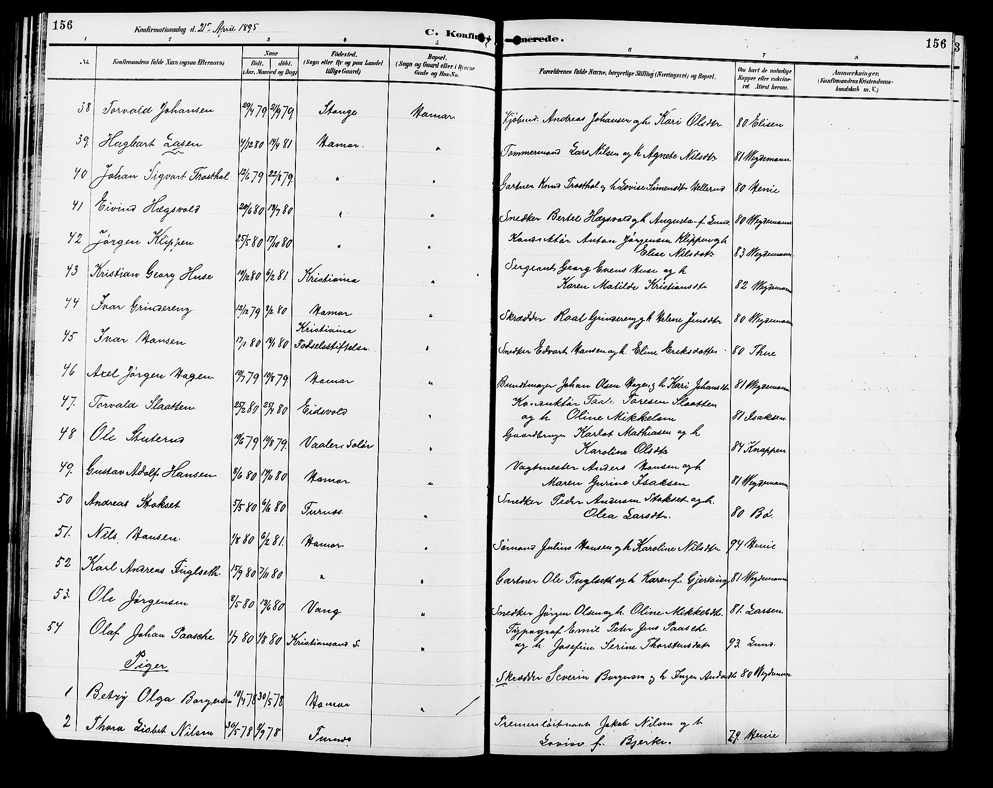 Vang prestekontor, Hedmark, AV/SAH-PREST-008/H/Ha/Hab/L0013: Parish register (copy) no. 13, 1890-1899, p. 156