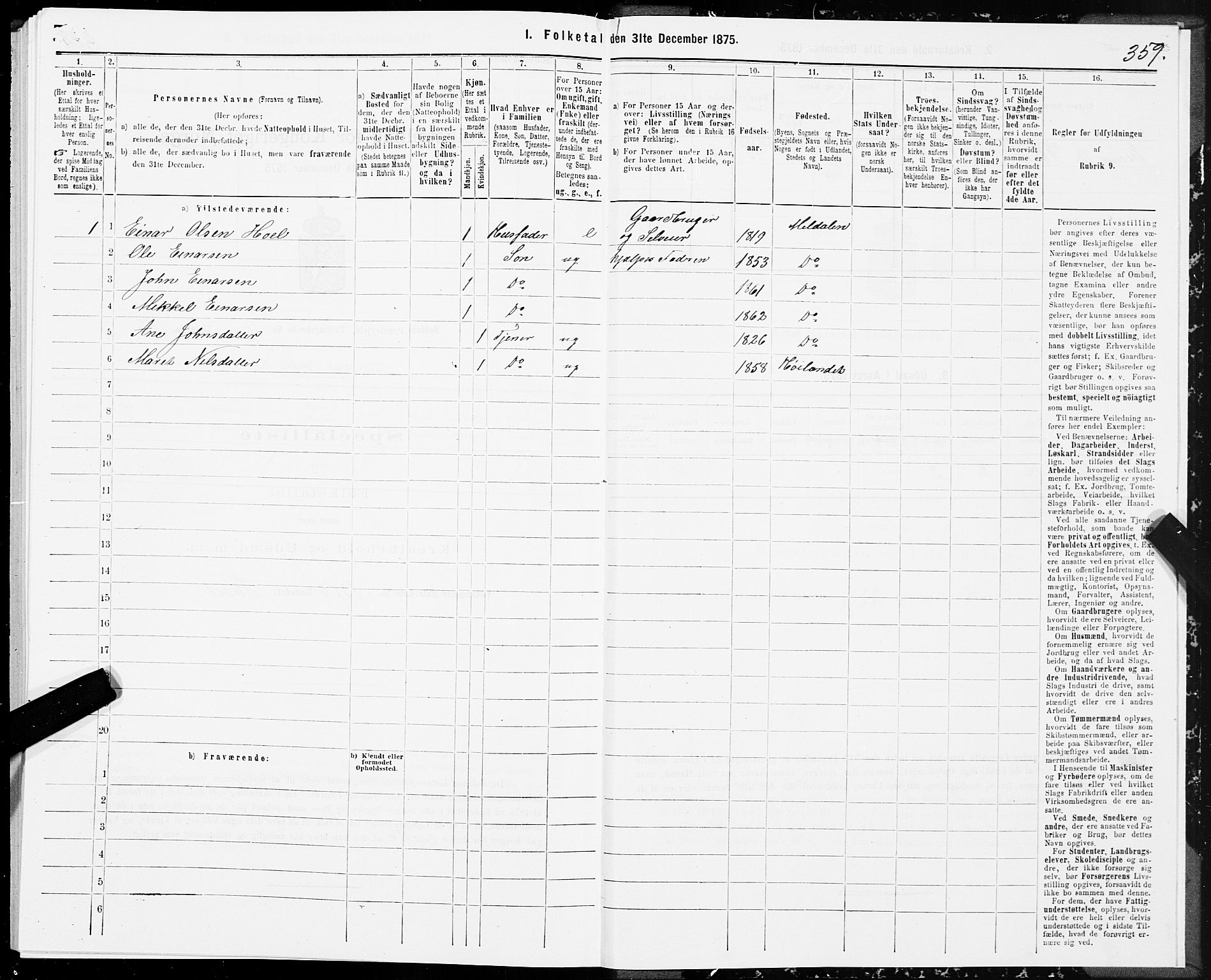 SAT, 1875 census for 1636P Meldal, 1875, p. 2359