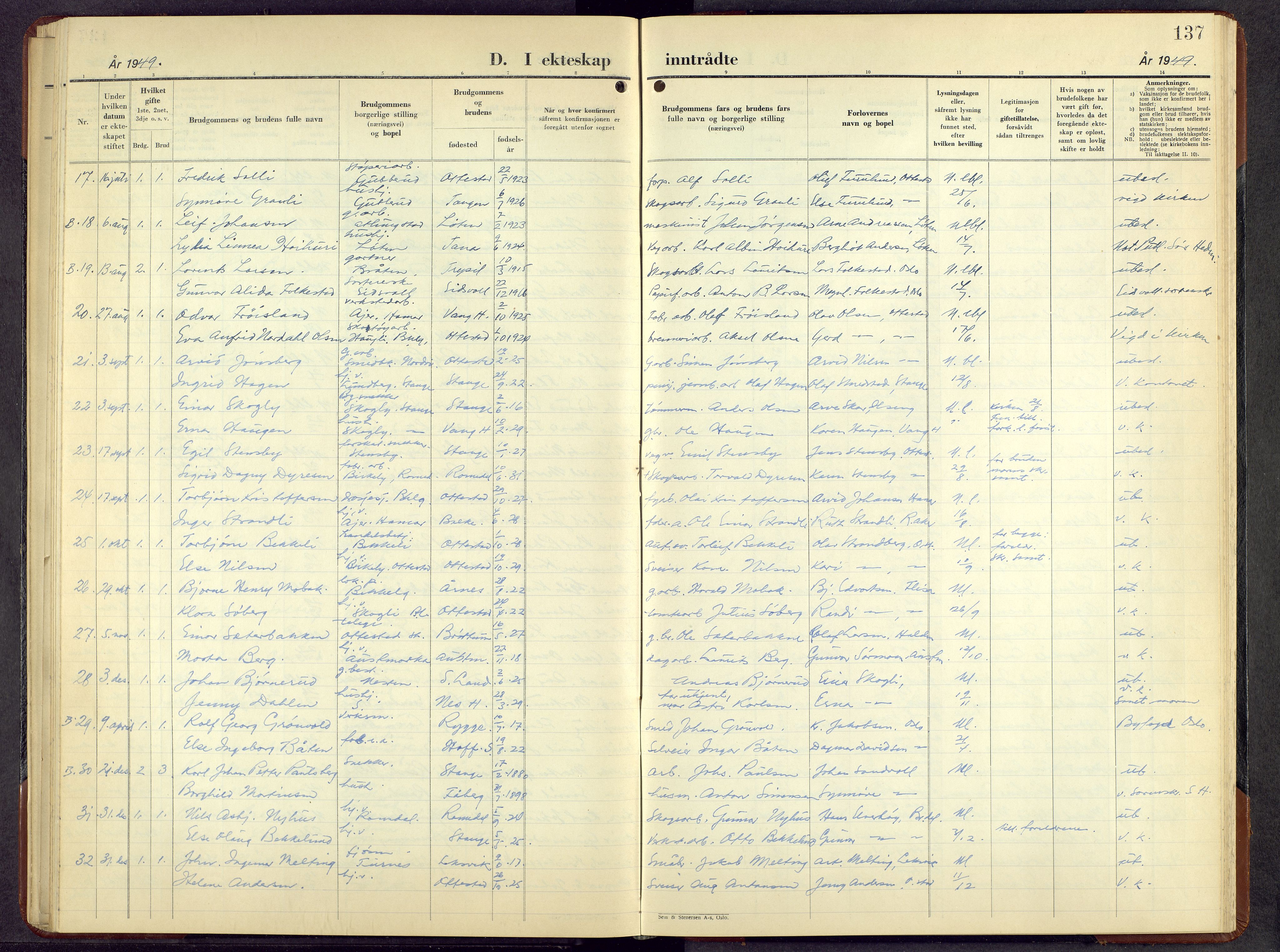 Stange prestekontor, AV/SAH-PREST-002/L/L0023: Parish register (copy) no. 23, 1948-1966, p. 137