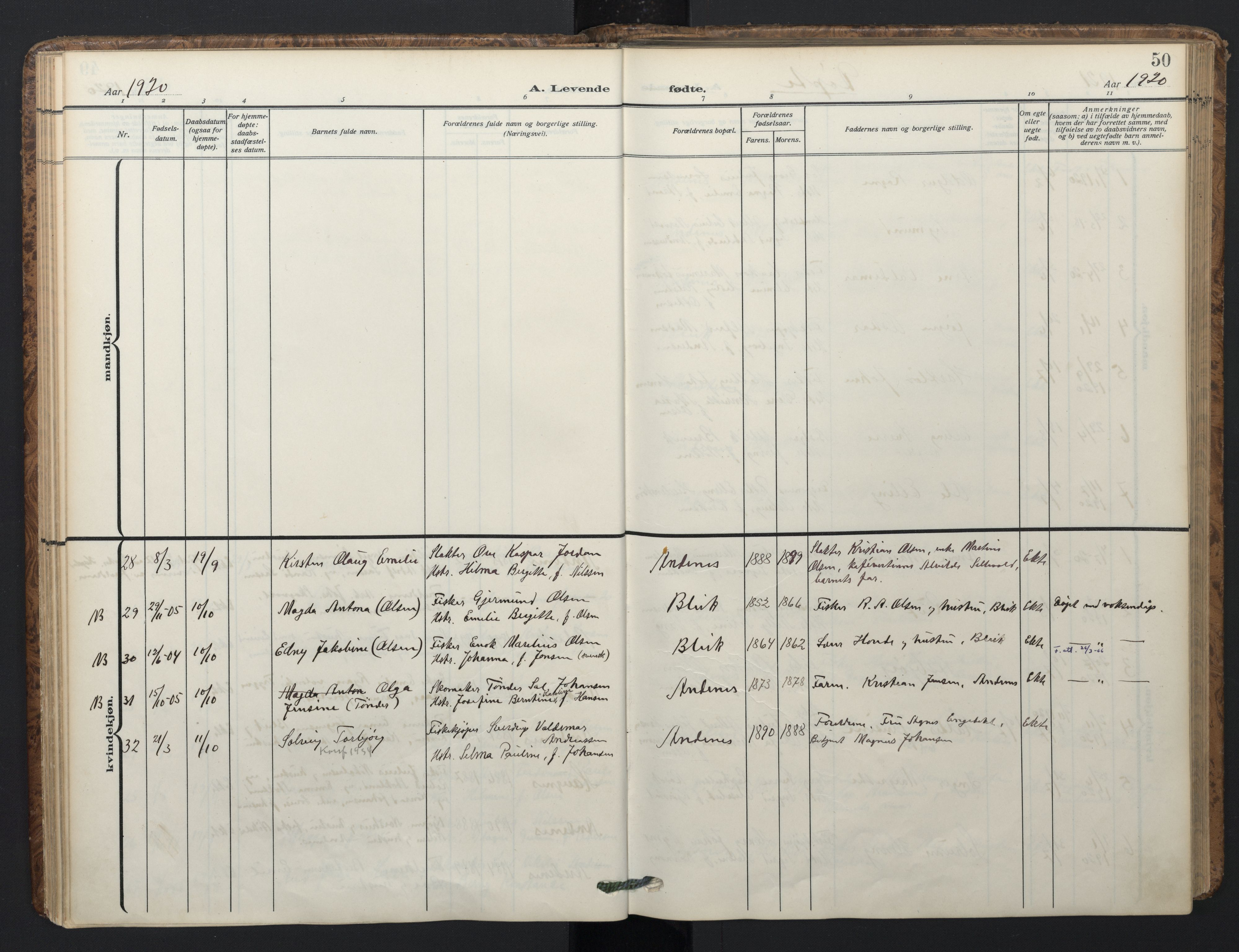 Ministerialprotokoller, klokkerbøker og fødselsregistre - Nordland, SAT/A-1459/899/L1438: Parish register (official) no. 899A06, 1909-1922, p. 50