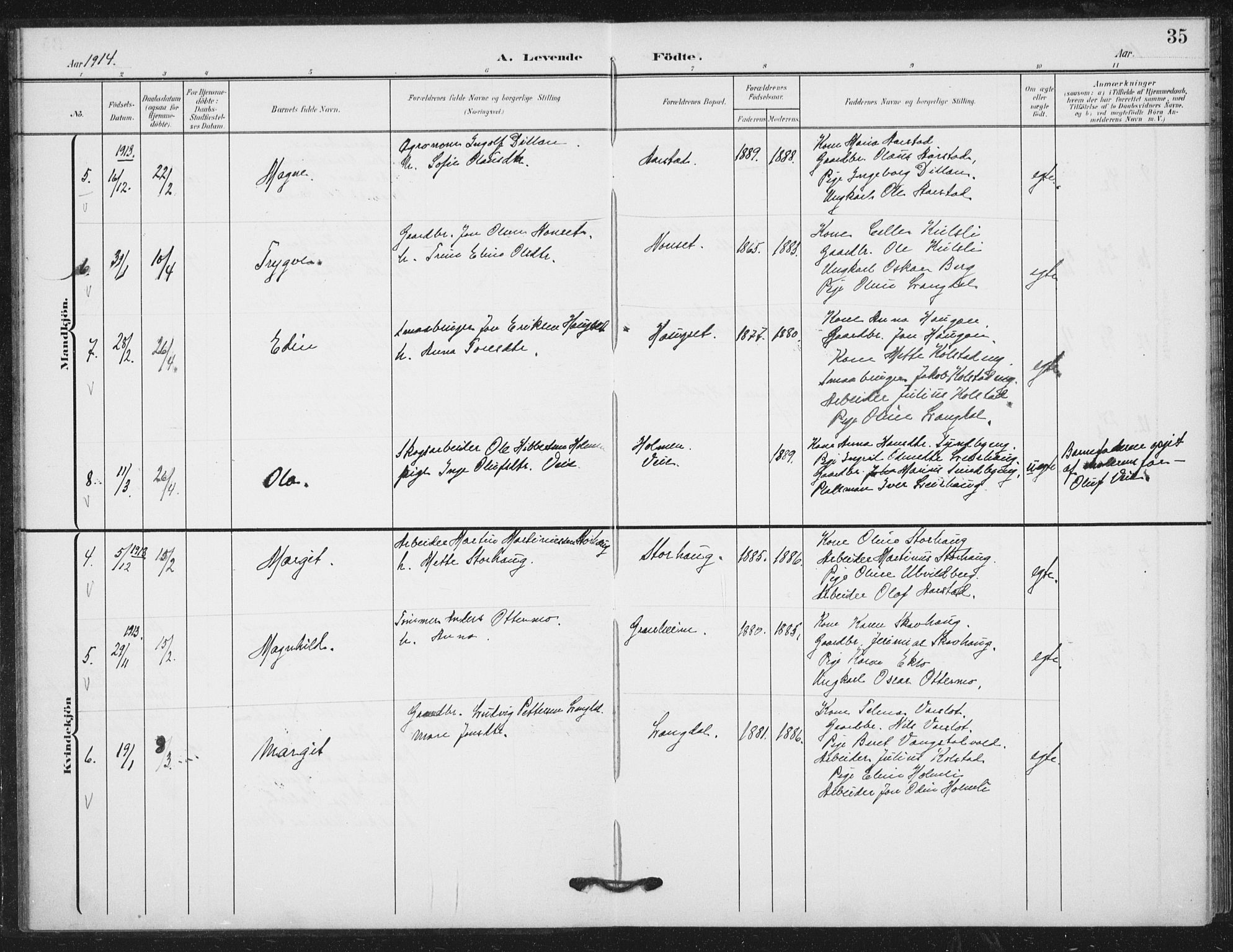 Ministerialprotokoller, klokkerbøker og fødselsregistre - Nord-Trøndelag, SAT/A-1458/724/L0264: Parish register (official) no. 724A02, 1908-1915, p. 35