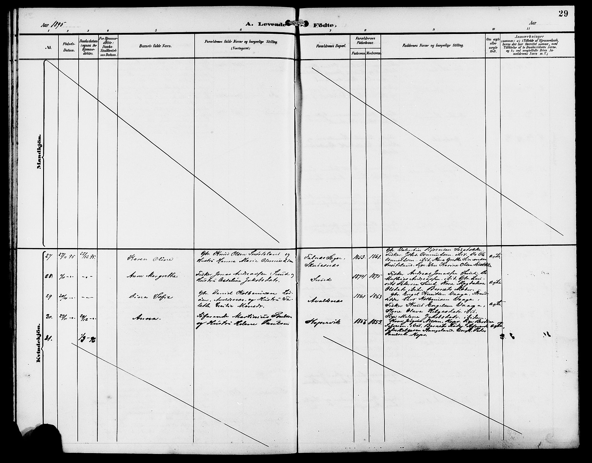 Kopervik sokneprestkontor, AV/SAST-A-101850/H/Ha/Hab/L0003: Parish register (copy) no. B 3, 1891-1909, p. 29