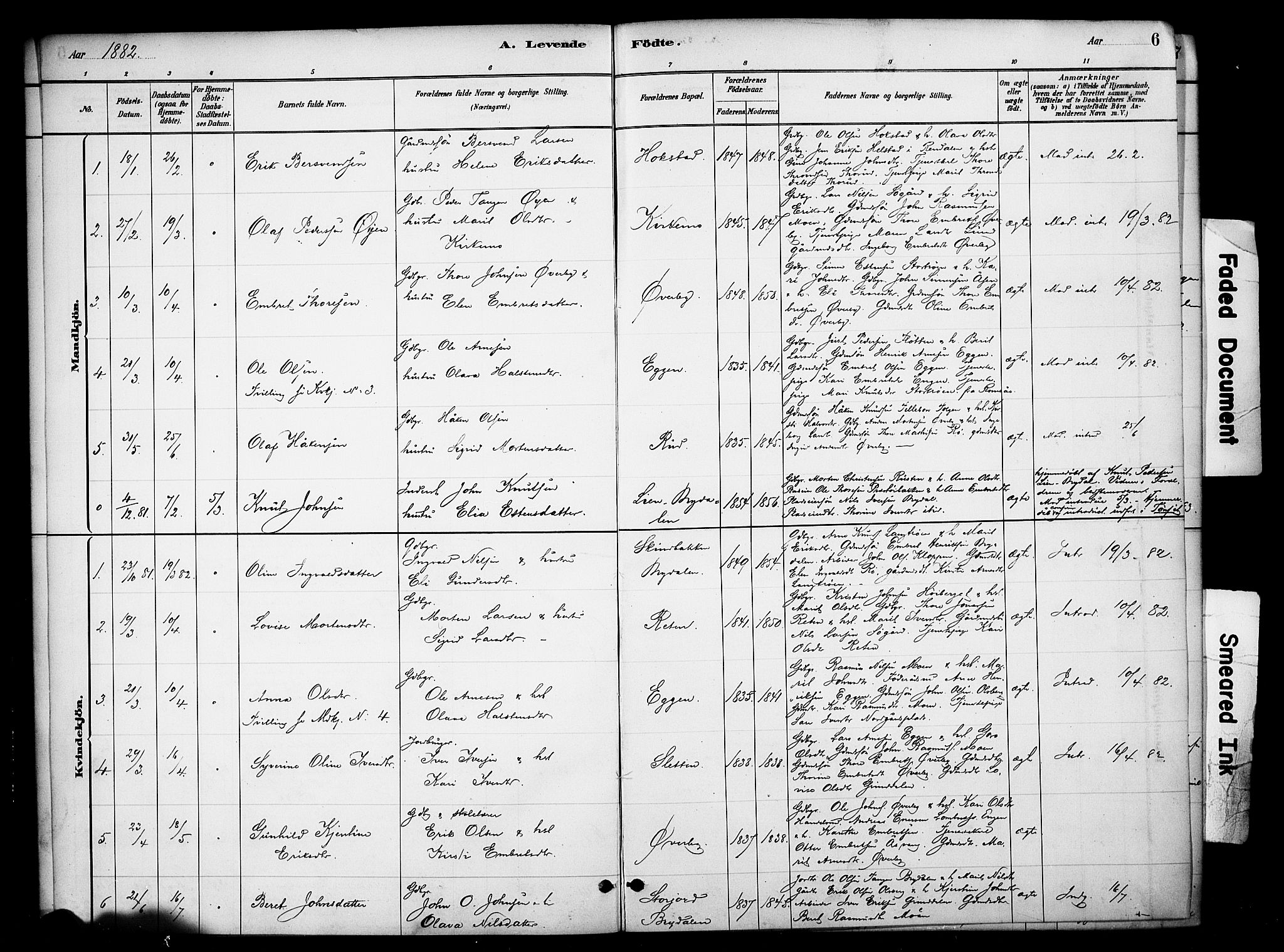 Tynset prestekontor, SAH/PREST-058/H/Ha/Haa/L0023: Parish register (official) no. 23, 1880-1901, p. 6