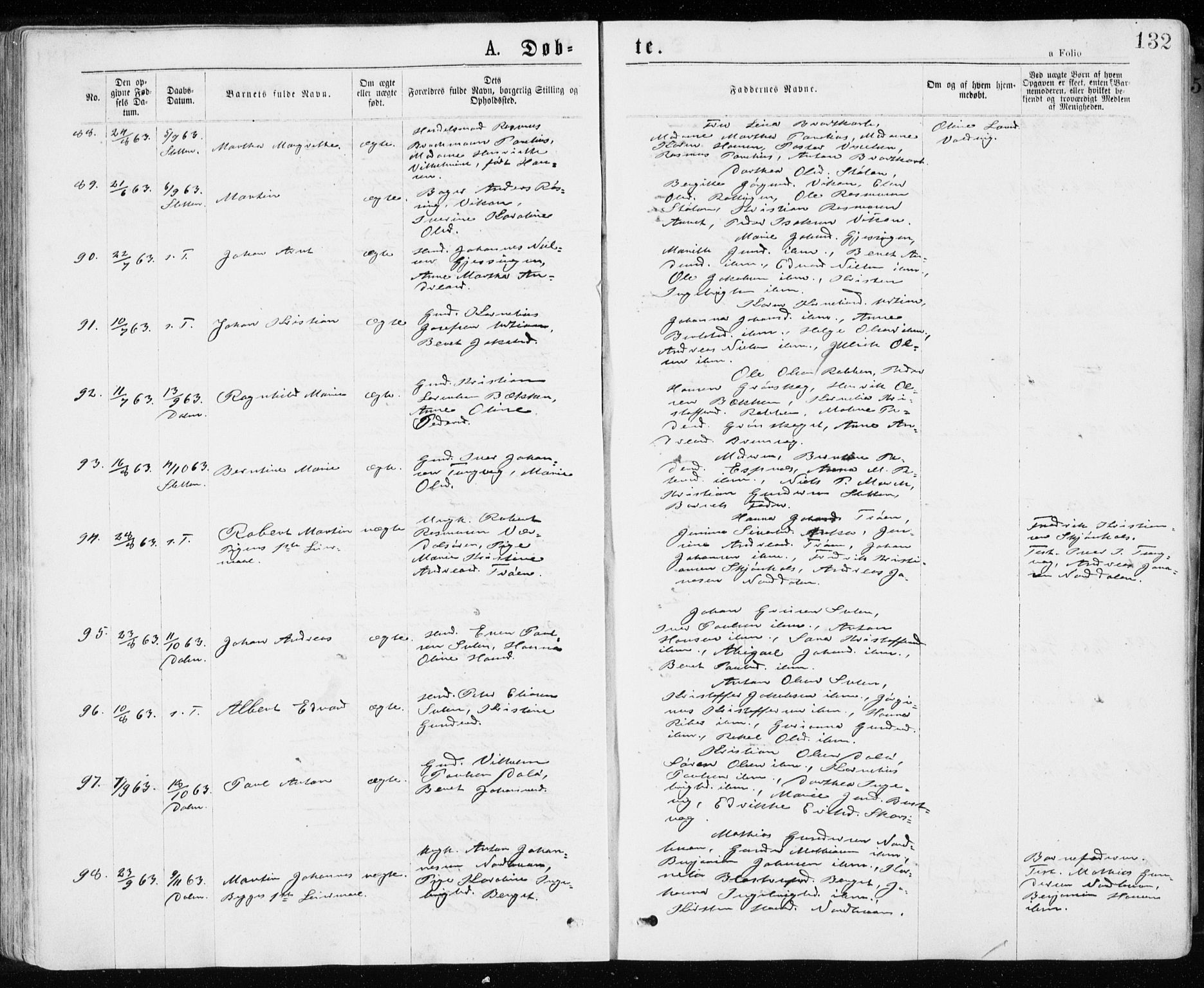Ministerialprotokoller, klokkerbøker og fødselsregistre - Sør-Trøndelag, SAT/A-1456/640/L0576: Parish register (official) no. 640A01, 1846-1876, p. 132