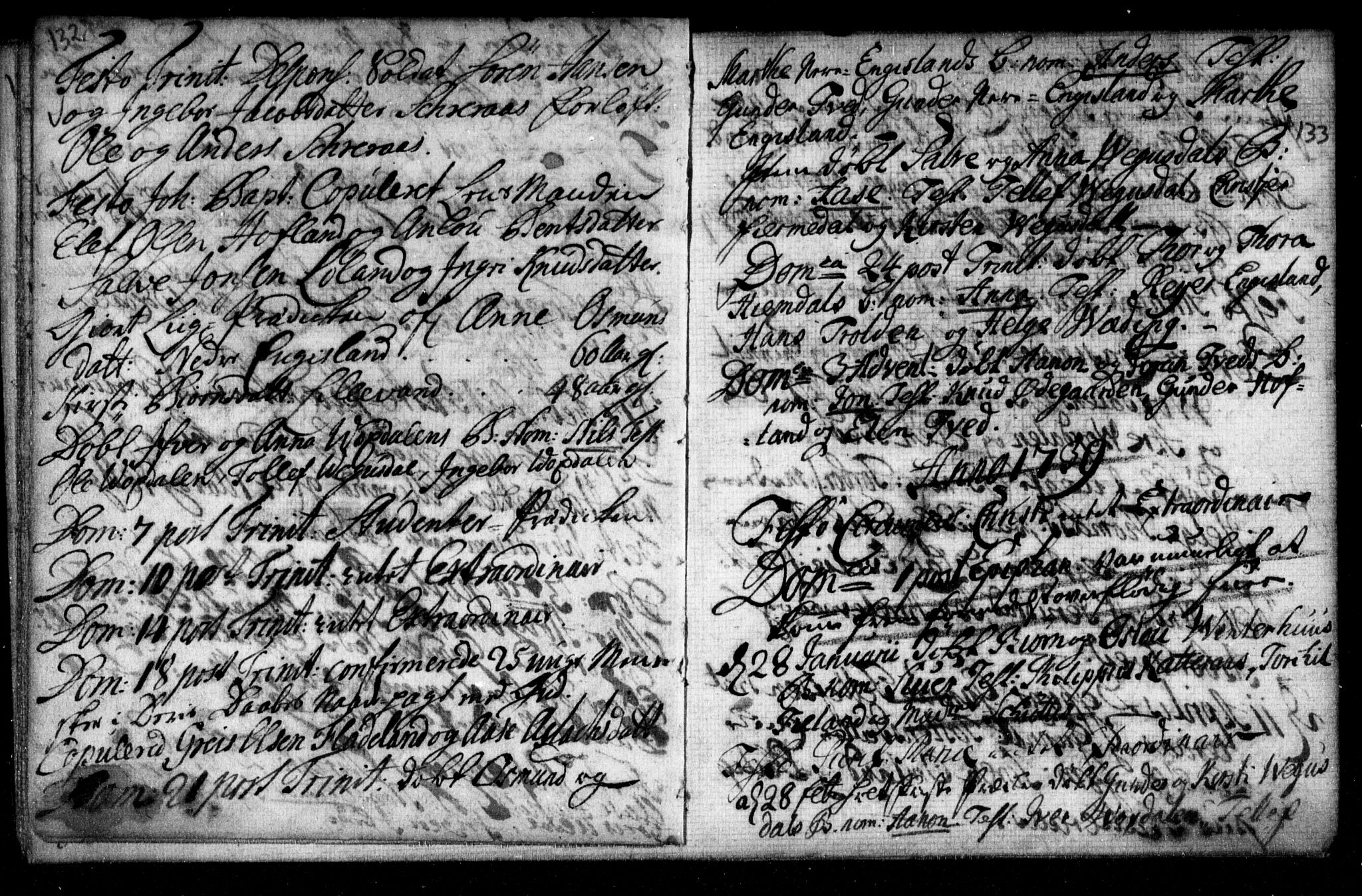 Herefoss sokneprestkontor, AV/SAK-1111-0019/F/Fa/Fab/L0001: Parish register (official) no. A 1, 1704-1779, p. 132-133