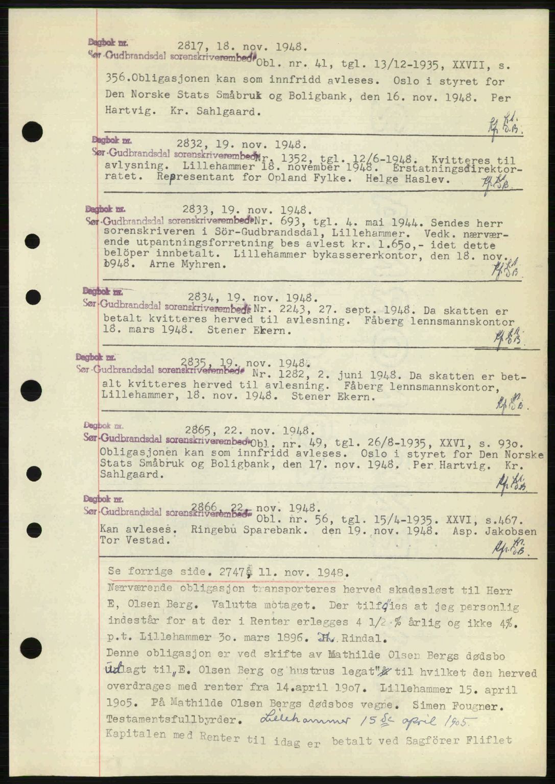 Sør-Gudbrandsdal tingrett, SAH/TING-004/H/Hb/Hbf/L0002: Mortgage book no. C1, 1938-1951, Diary no: : 2817/1948