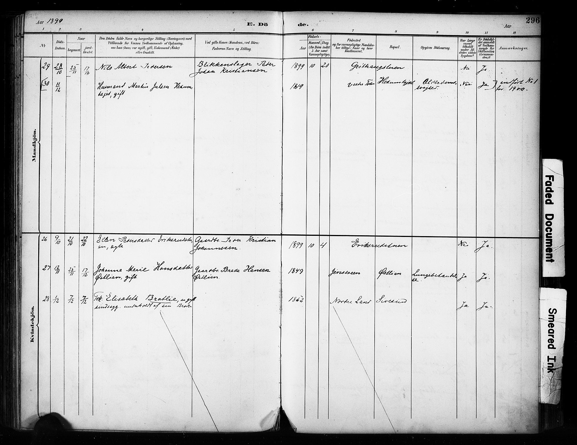 Vestre Toten prestekontor, SAH/PREST-108/H/Ha/Haa/L0011: Parish register (official) no. 11, 1895-1906, p. 296
