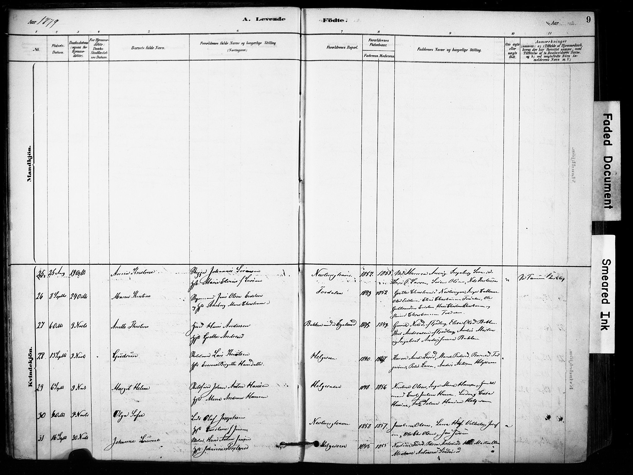 Brunlanes kirkebøker, AV/SAKO-A-342/F/Fb/L0001: Parish register (official) no. II 1, 1878-1899, p. 9