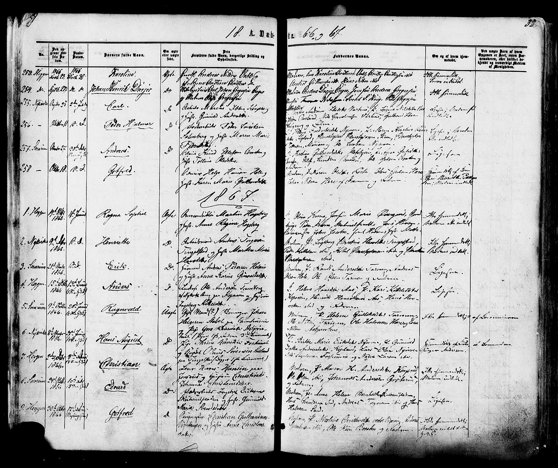 Modum kirkebøker, SAKO/A-234/F/Fa/L0010: Parish register (official) no. 10, 1865-1876, p. 32