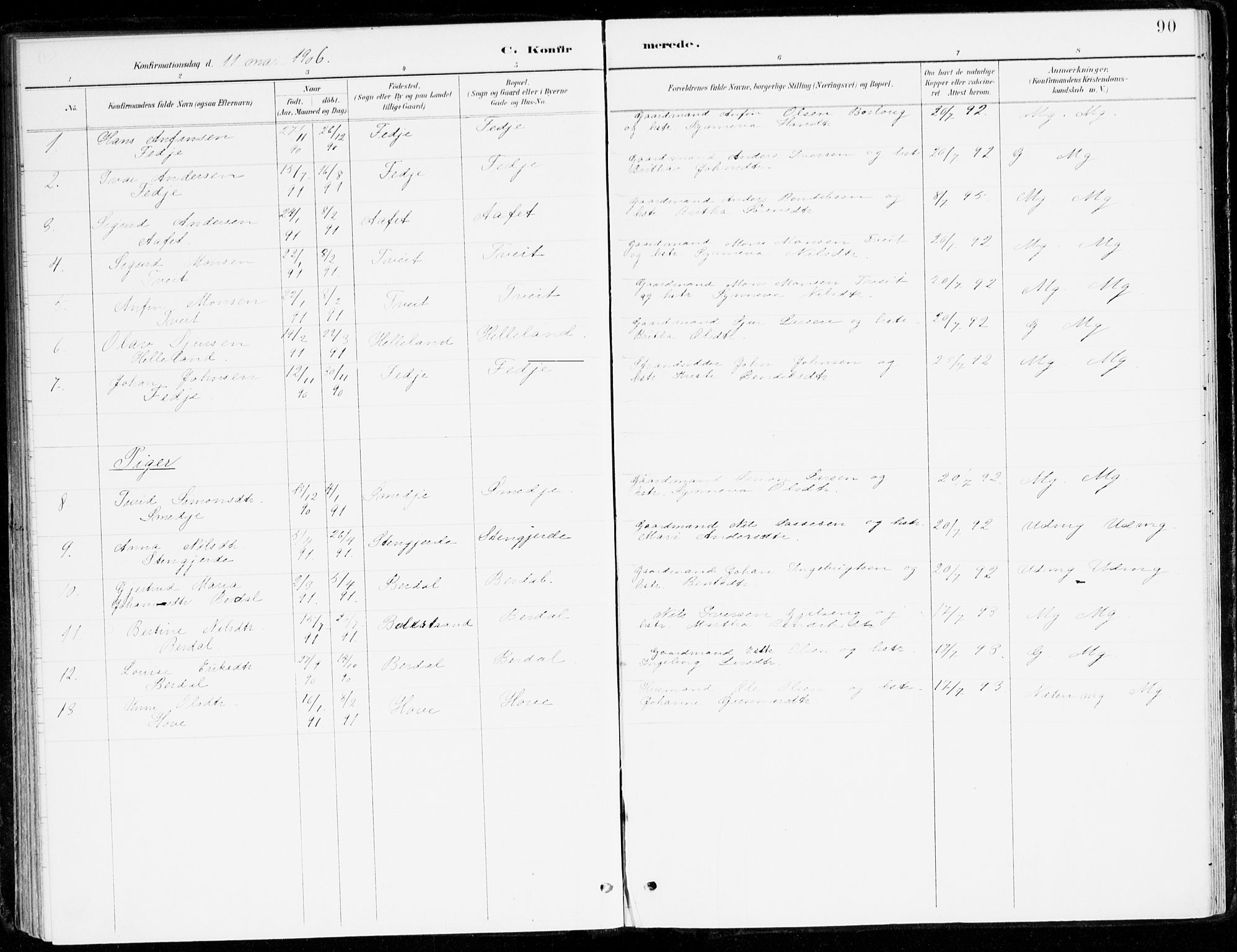 Leikanger sokneprestembete, AV/SAB-A-81001/H/Haa/Haad/L0001: Parish register (official) no. D 1, 1887-1922, p. 90