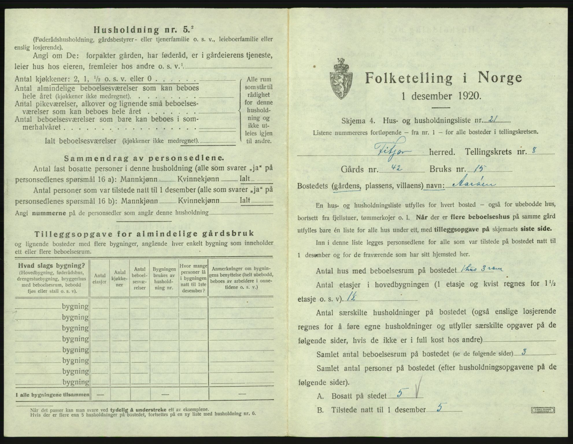 SAB, 1920 census for Fitjar, 1920, p. 499