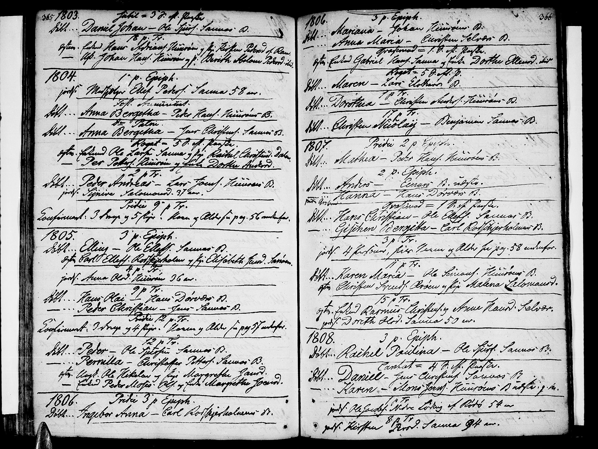 Ministerialprotokoller, klokkerbøker og fødselsregistre - Nordland, SAT/A-1459/839/L0563: Parish register (official) no. 839A01 /1, 1767-1824, p. 365-366