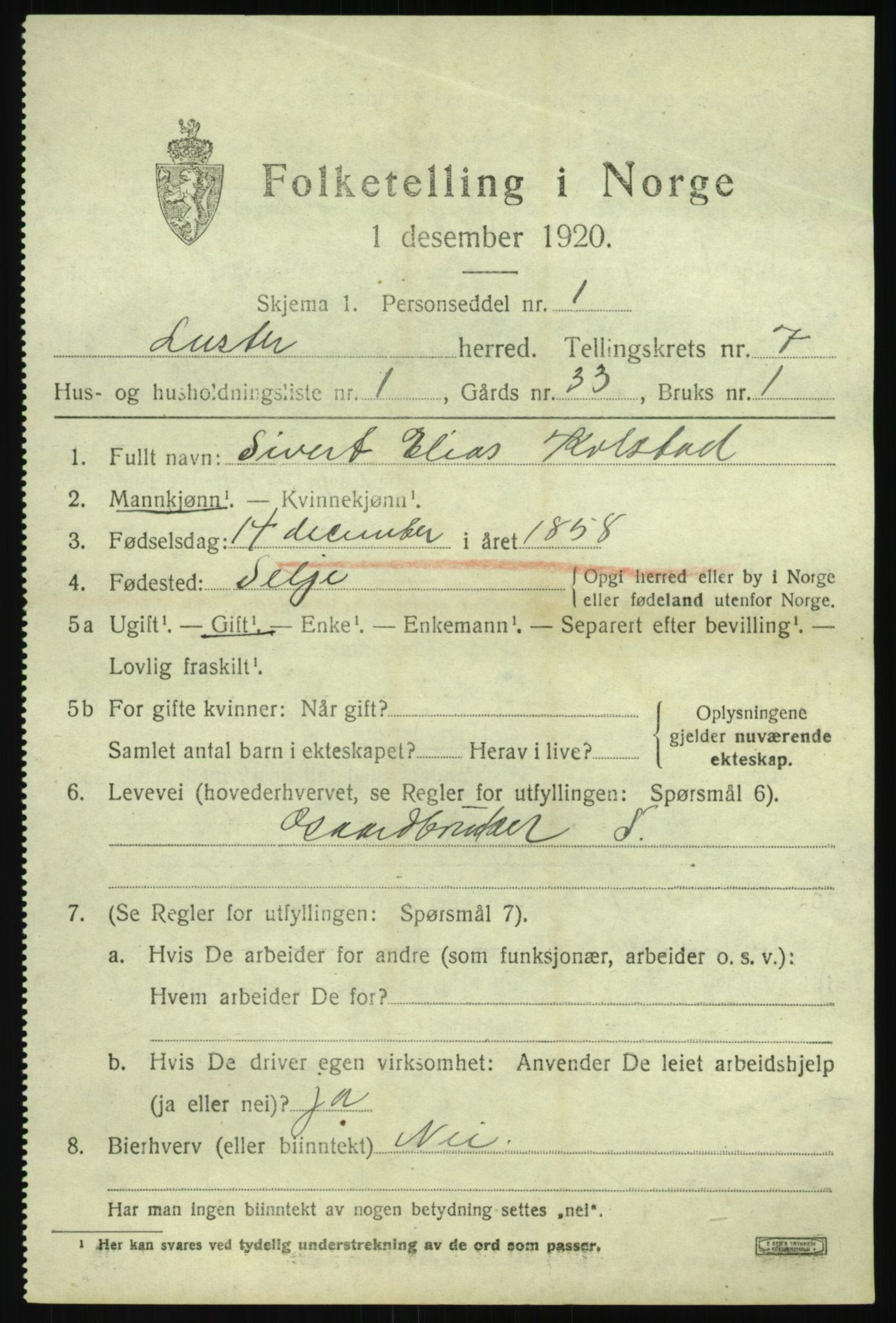 SAB, 1920 census for Luster, 1920, p. 4558