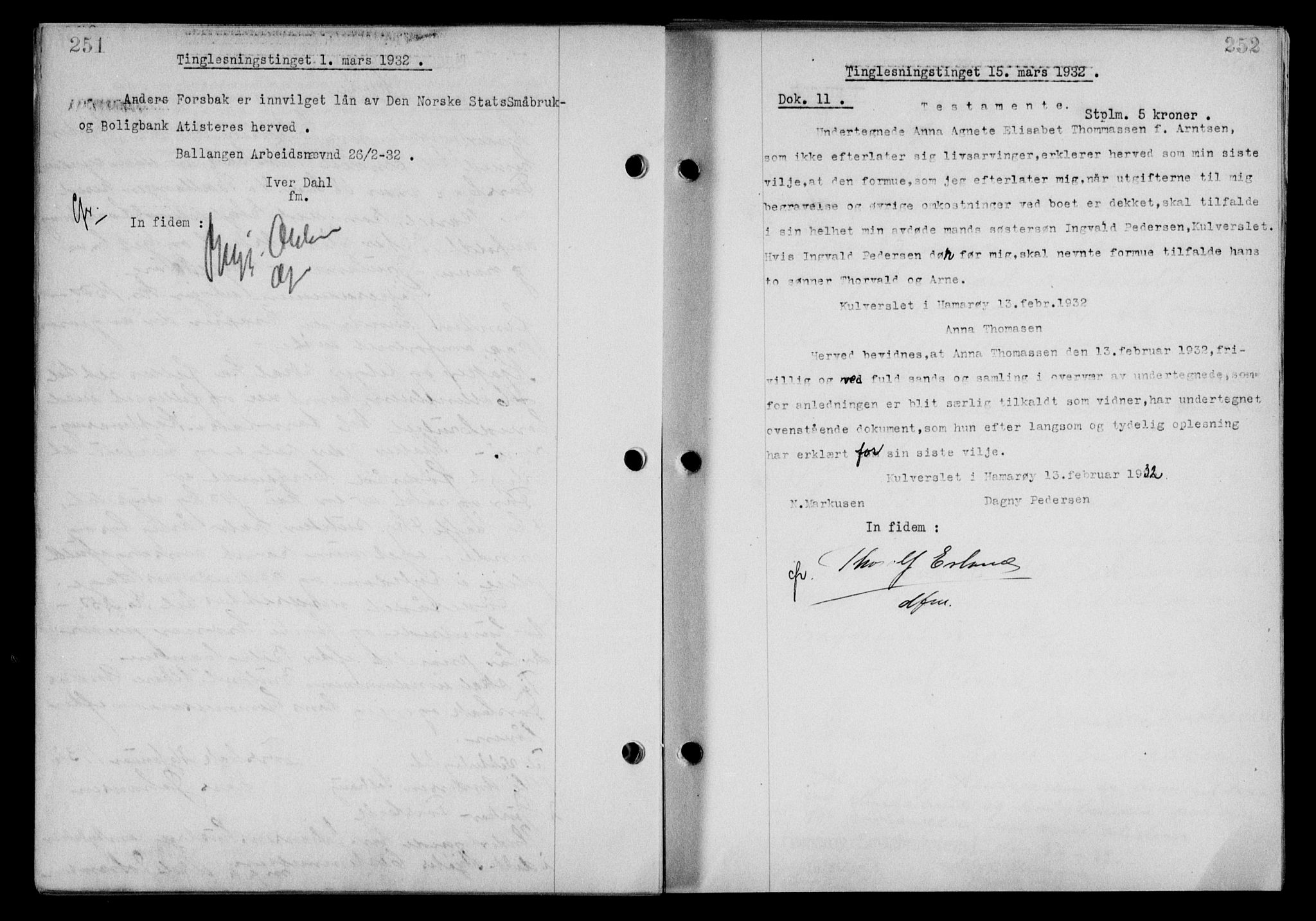 Steigen og Ofoten sorenskriveri, SAT/A-0030/1/2/2C/L0020/0002: Mortgage book no. 23 og 25-I, 1932-1932, Deed date: 15.03.1932