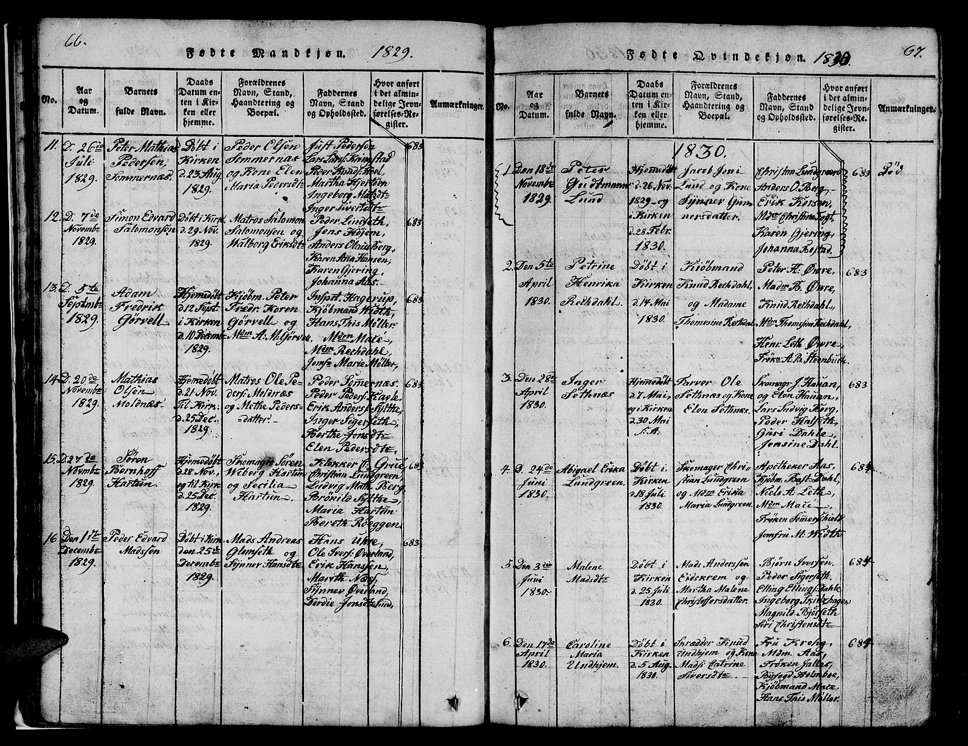 Ministerialprotokoller, klokkerbøker og fødselsregistre - Møre og Romsdal, AV/SAT-A-1454/558/L0700: Parish register (copy) no. 558C01, 1818-1868, p. 66-67