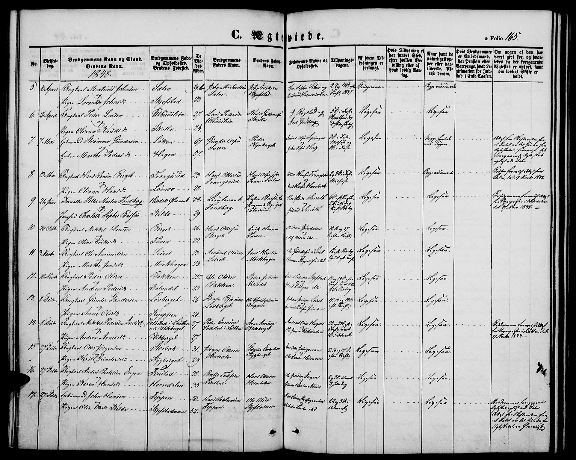 Elverum prestekontor, SAH/PREST-044/H/Ha/Hab/L0002: Parish register (copy) no. 2, 1845-1855, p. 165