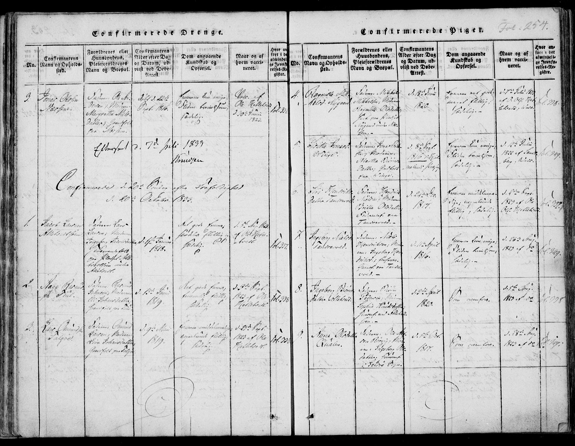 Nedstrand sokneprestkontor, AV/SAST-A-101841/01/IV: Parish register (official) no. A 7, 1816-1870, p. 254