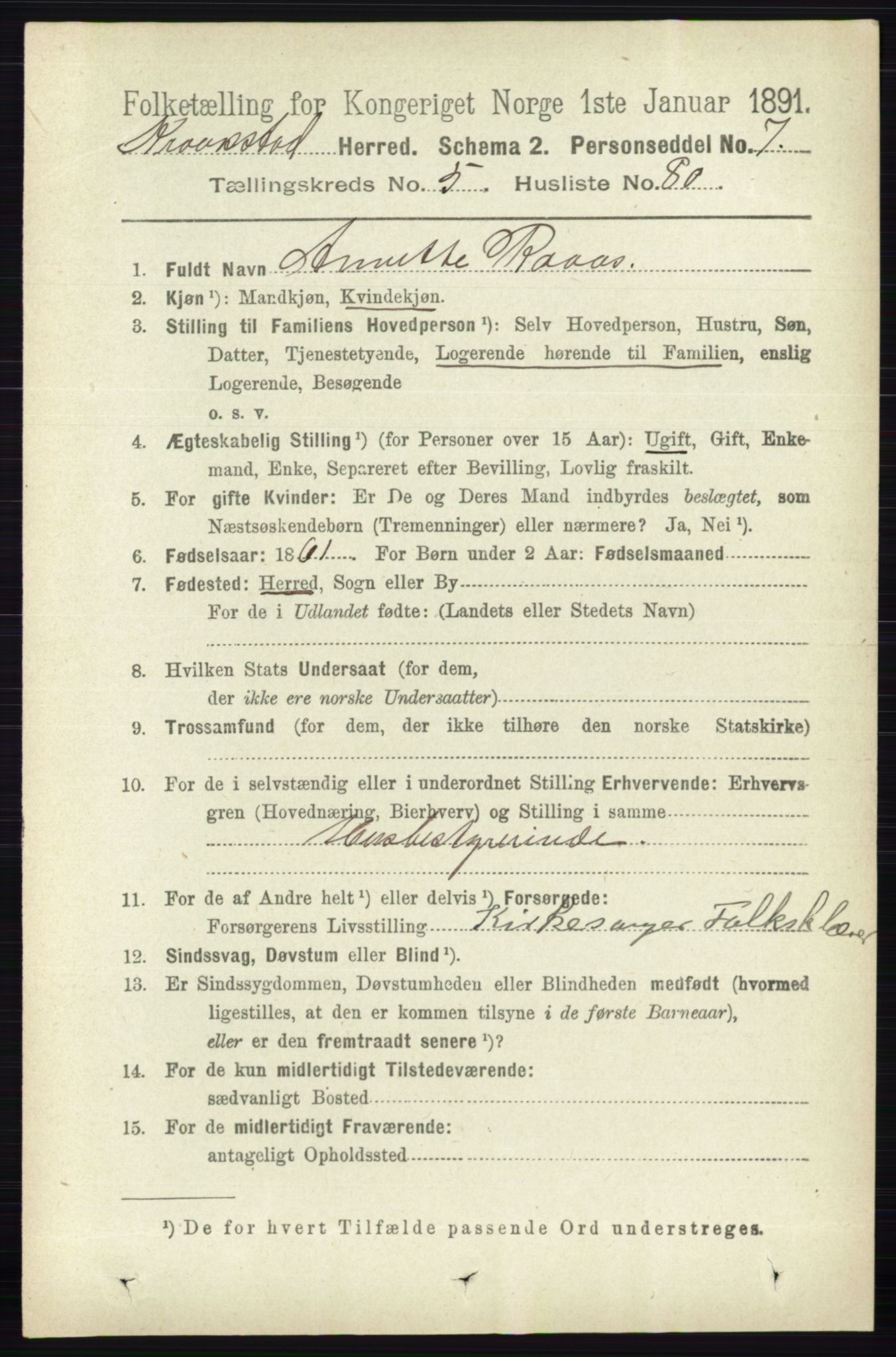 RA, 1891 census for 0212 Kråkstad, 1891, p. 2927