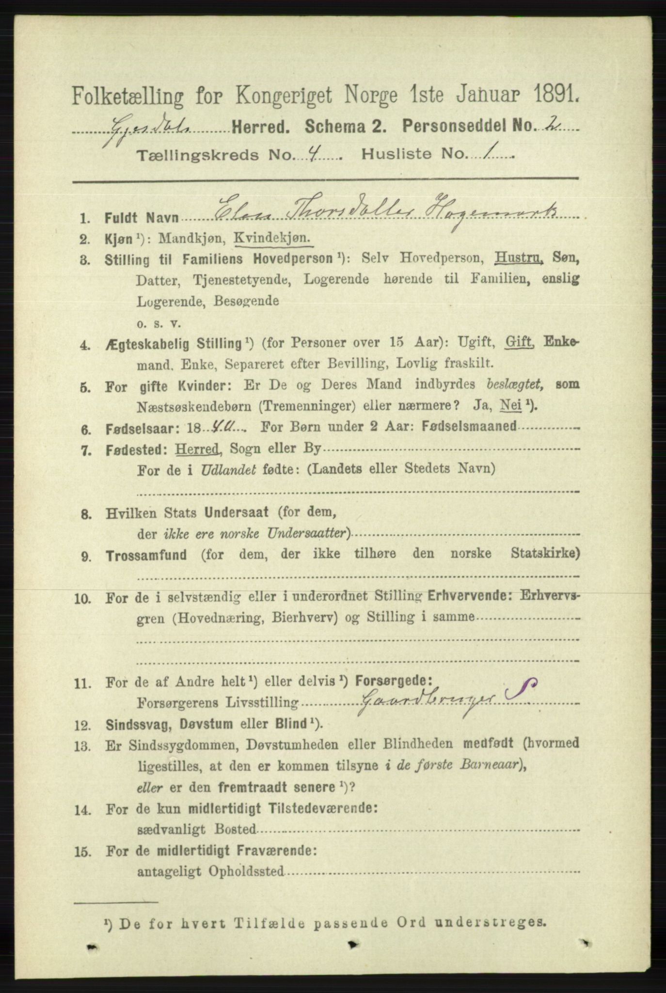 RA, 1891 census for 1122 Gjesdal, 1891, p. 1183