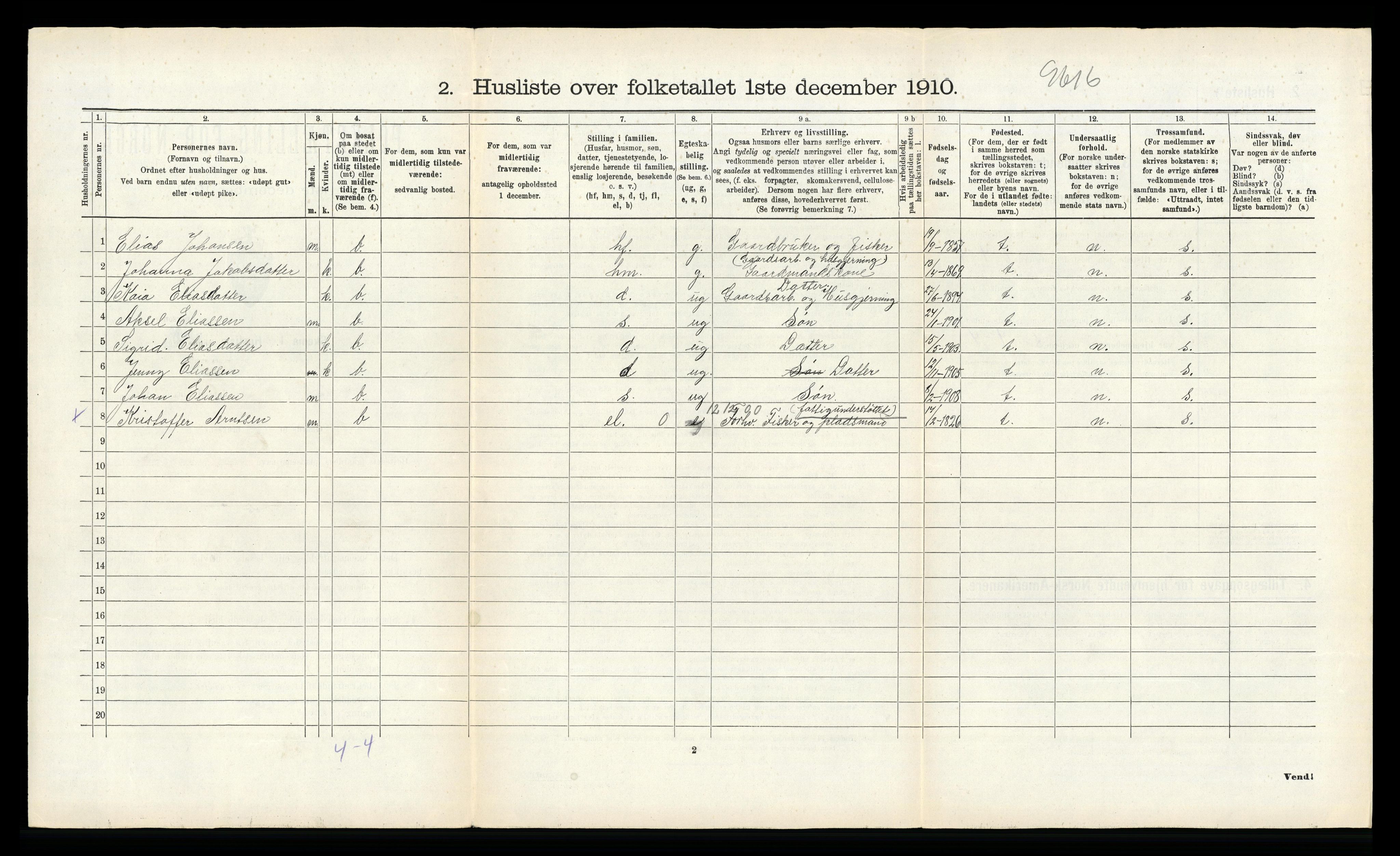 RA, 1910 census for Stamnes, 1910, p. 657