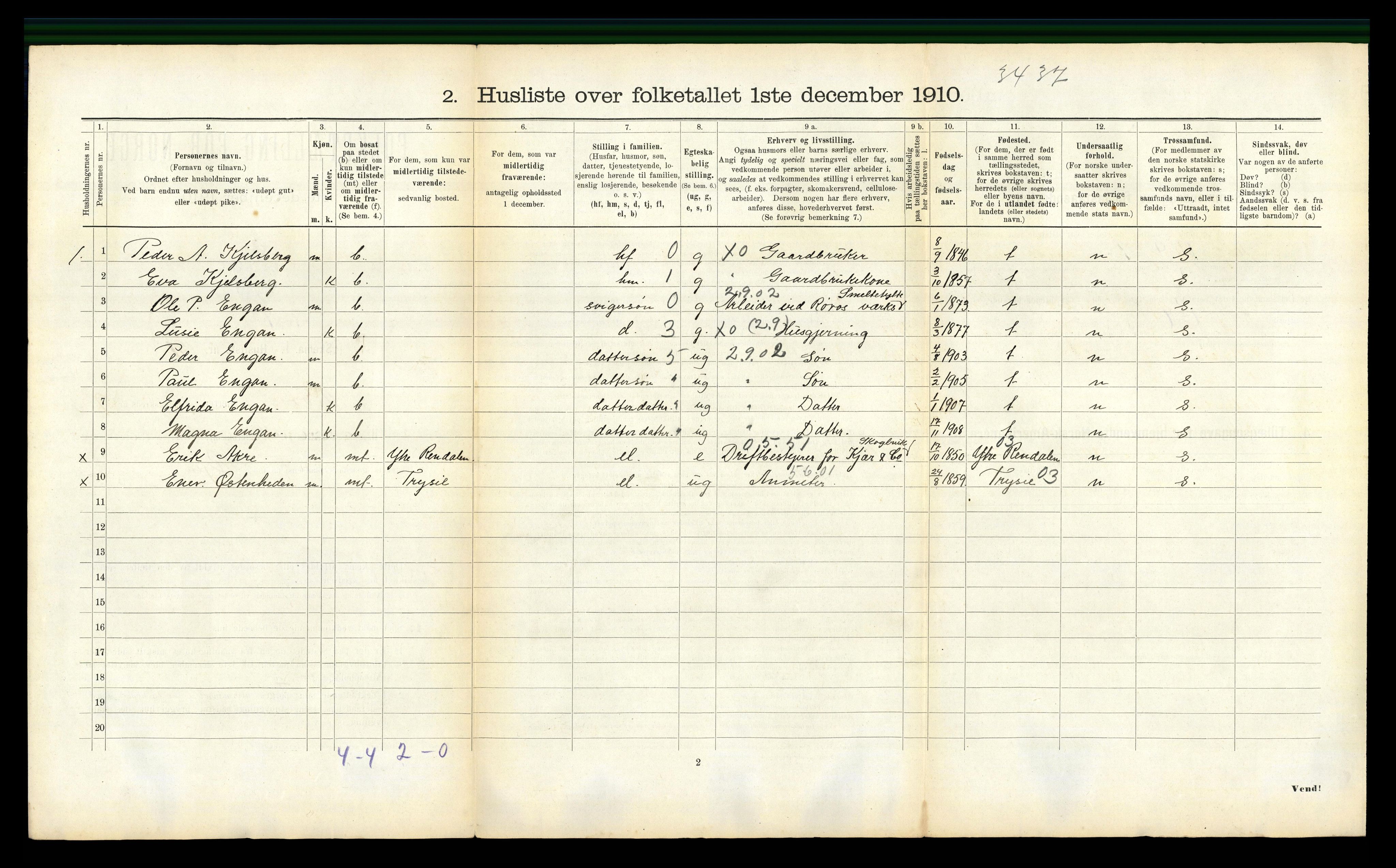 RA, 1910 census for Røros, 1910, p. 1170