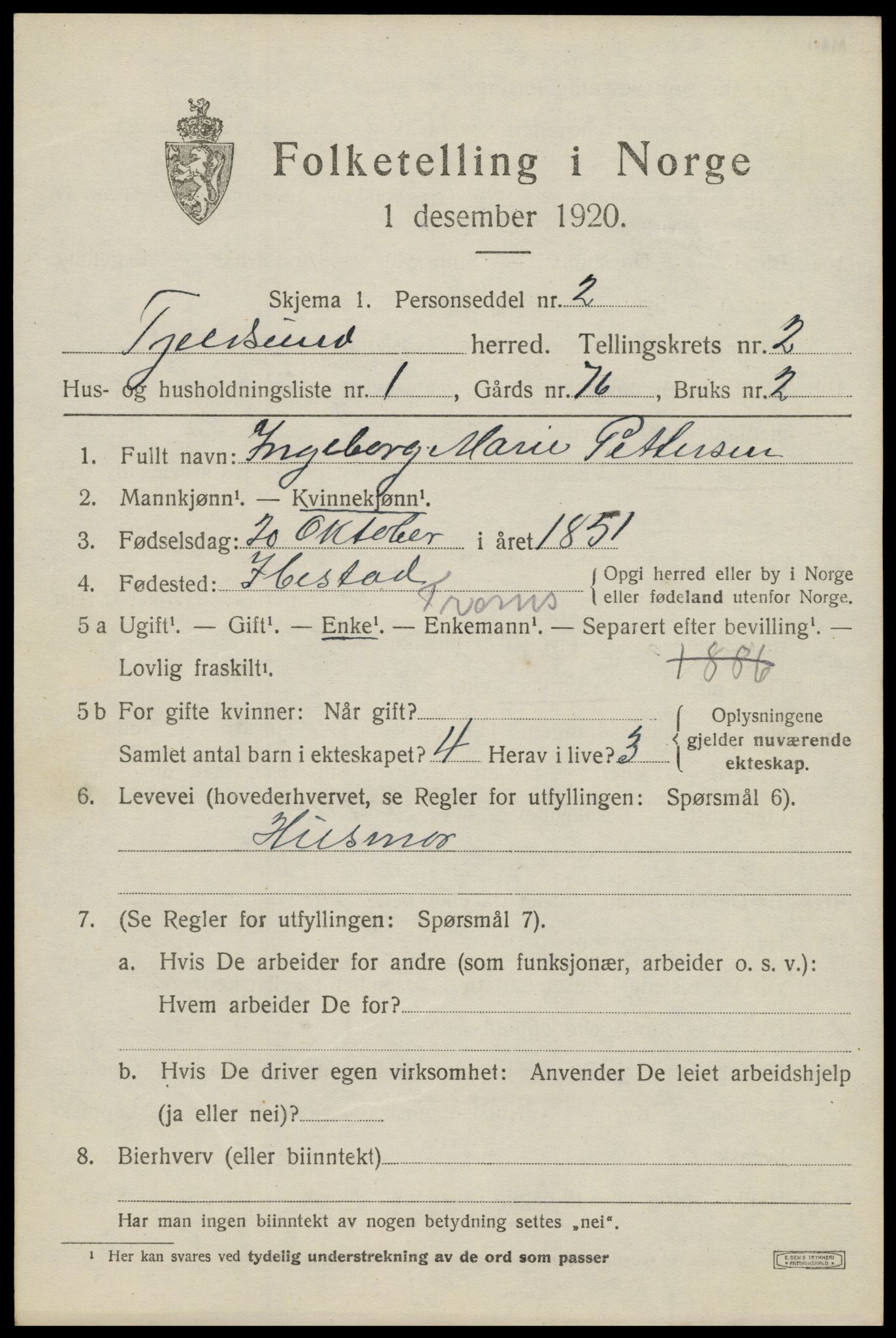 SAT, 1920 census for Tjeldsund, 1920, p. 1150