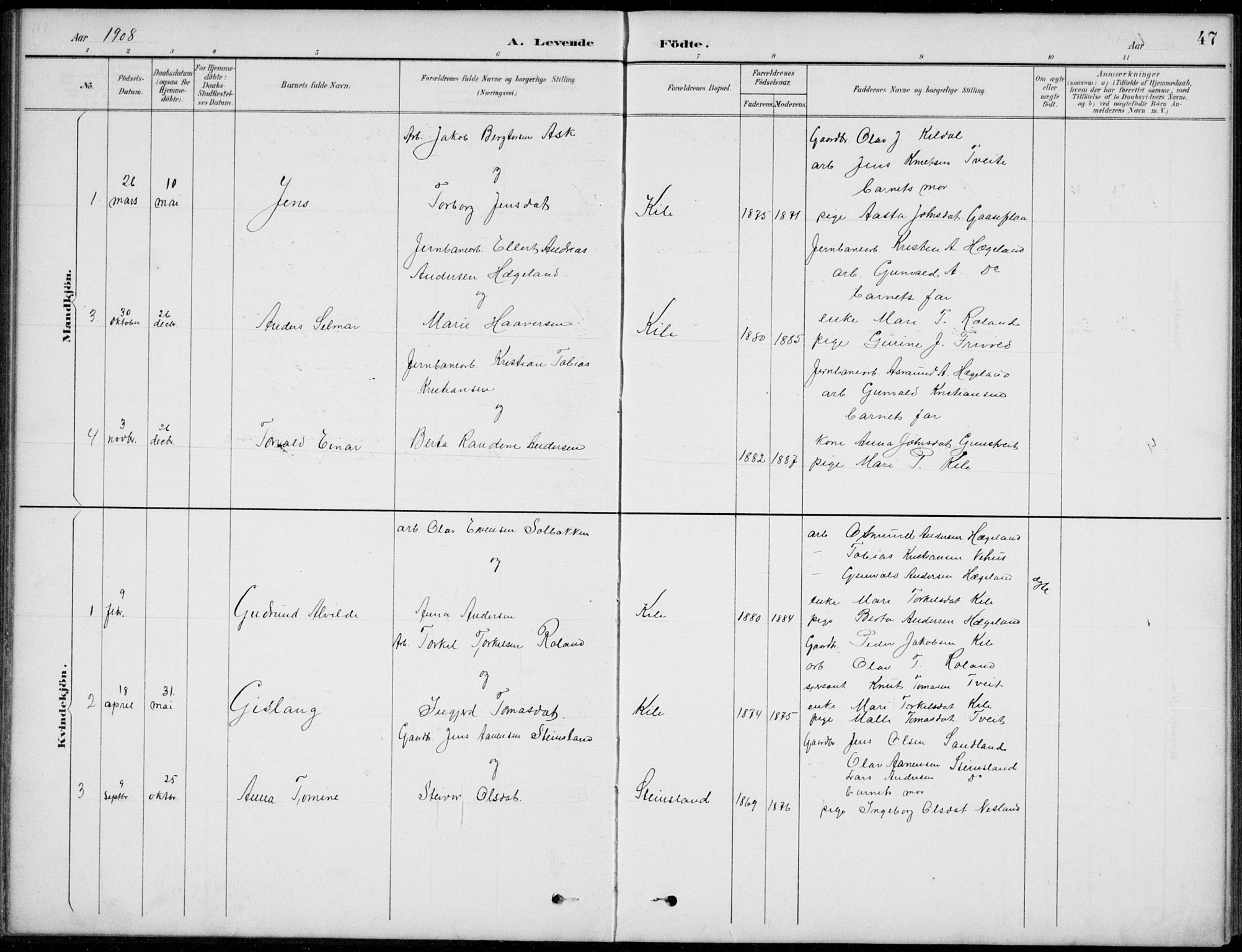 Vennesla sokneprestkontor, AV/SAK-1111-0045/Fb/Fba/L0003: Parish register (copy) no. B 3, 1890-1919, p. 47