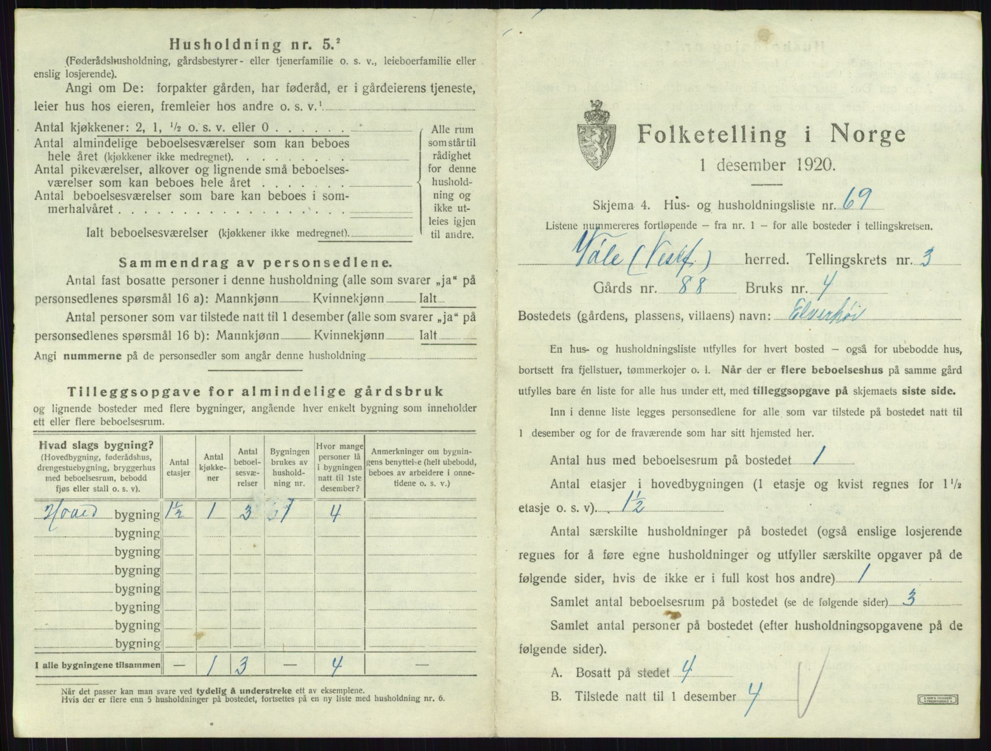 SAKO, 1920 census for Våle, 1920, p. 401