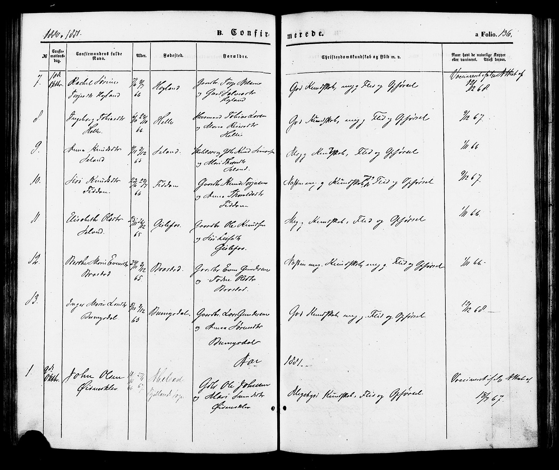 Nord-Audnedal sokneprestkontor, AV/SAK-1111-0032/F/Fa/Faa/L0002: Parish register (official) no. A 2, 1857-1882, p. 136