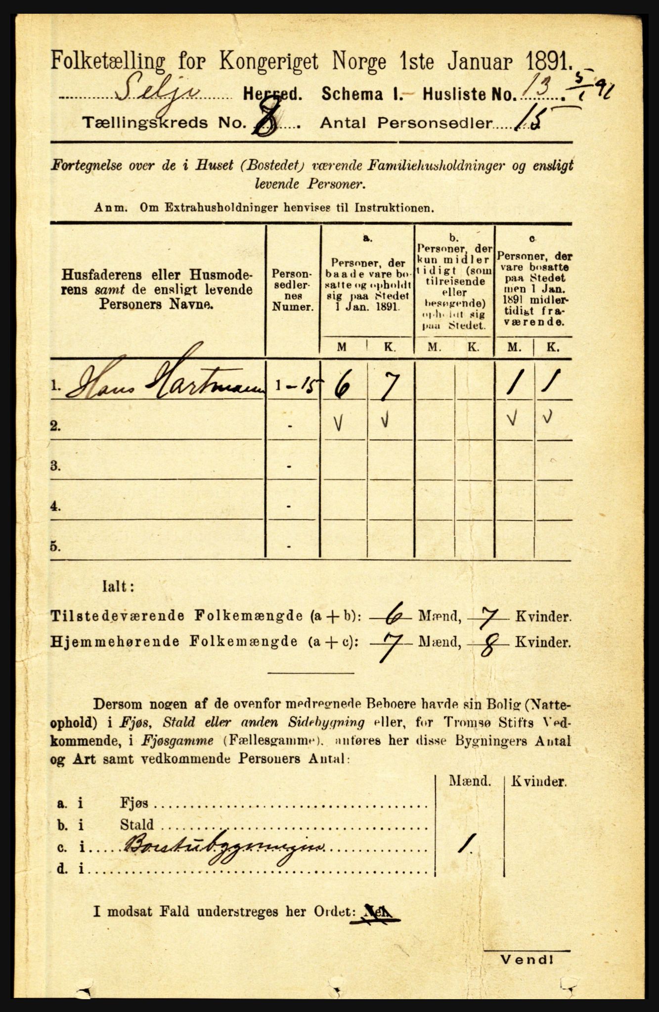 RA, 1891 census for 1441 Selje, 1891, p. 2333