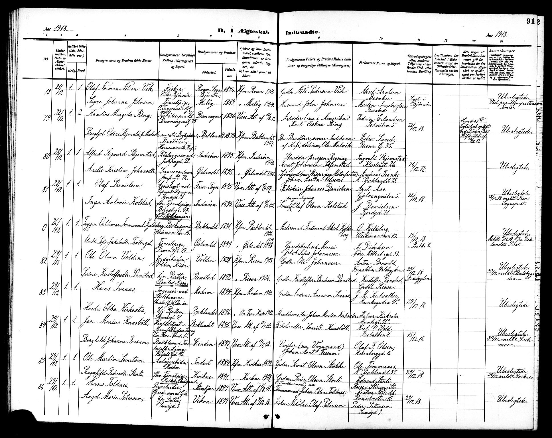 Ministerialprotokoller, klokkerbøker og fødselsregistre - Sør-Trøndelag, SAT/A-1456/602/L0145: Parish register (copy) no. 602C13, 1902-1919, p. 91