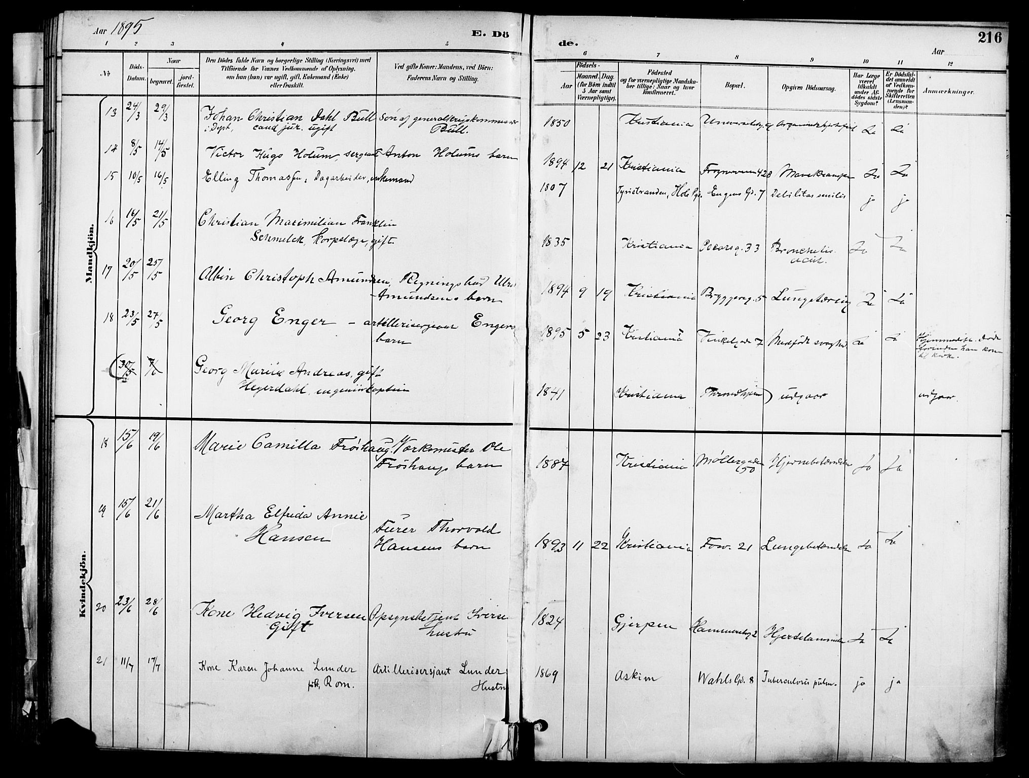 Garnisonsmenigheten Kirkebøker, AV/SAO-A-10846/F/Fa/L0013: Parish register (official) no. 13, 1894-1904, p. 216