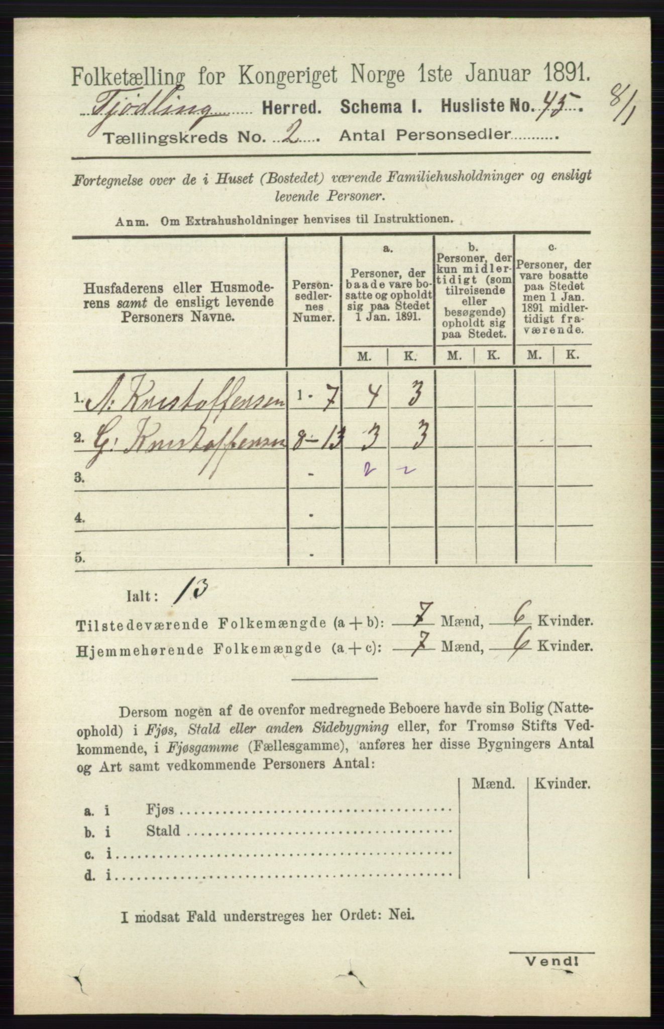 RA, 1891 census for 0725 Tjølling, 1891, p. 488