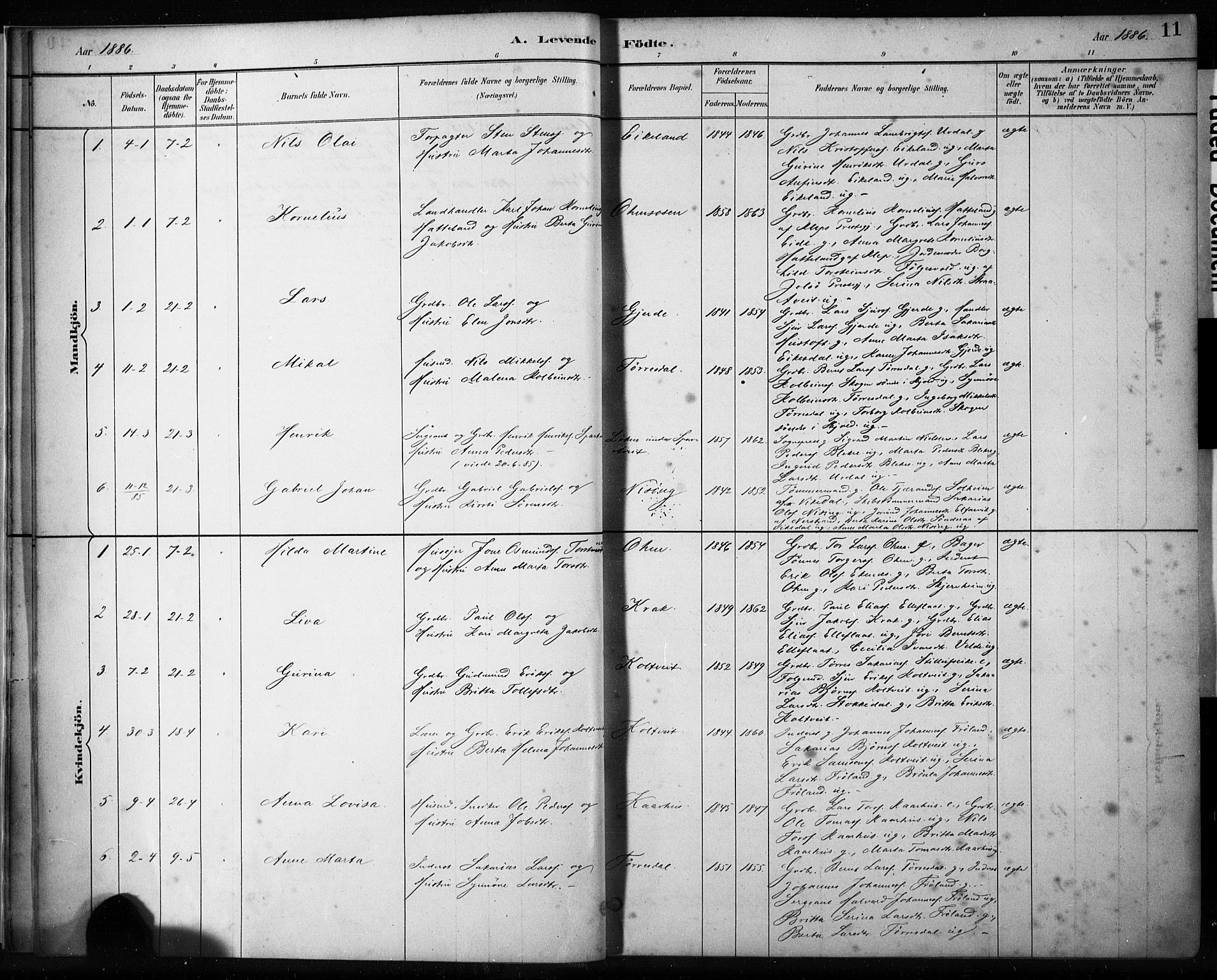 Skjold sokneprestkontor, AV/SAST-A-101847/H/Ha/Haa/L0009: Parish register (official) no. A 9, 1882-1898, p. 11