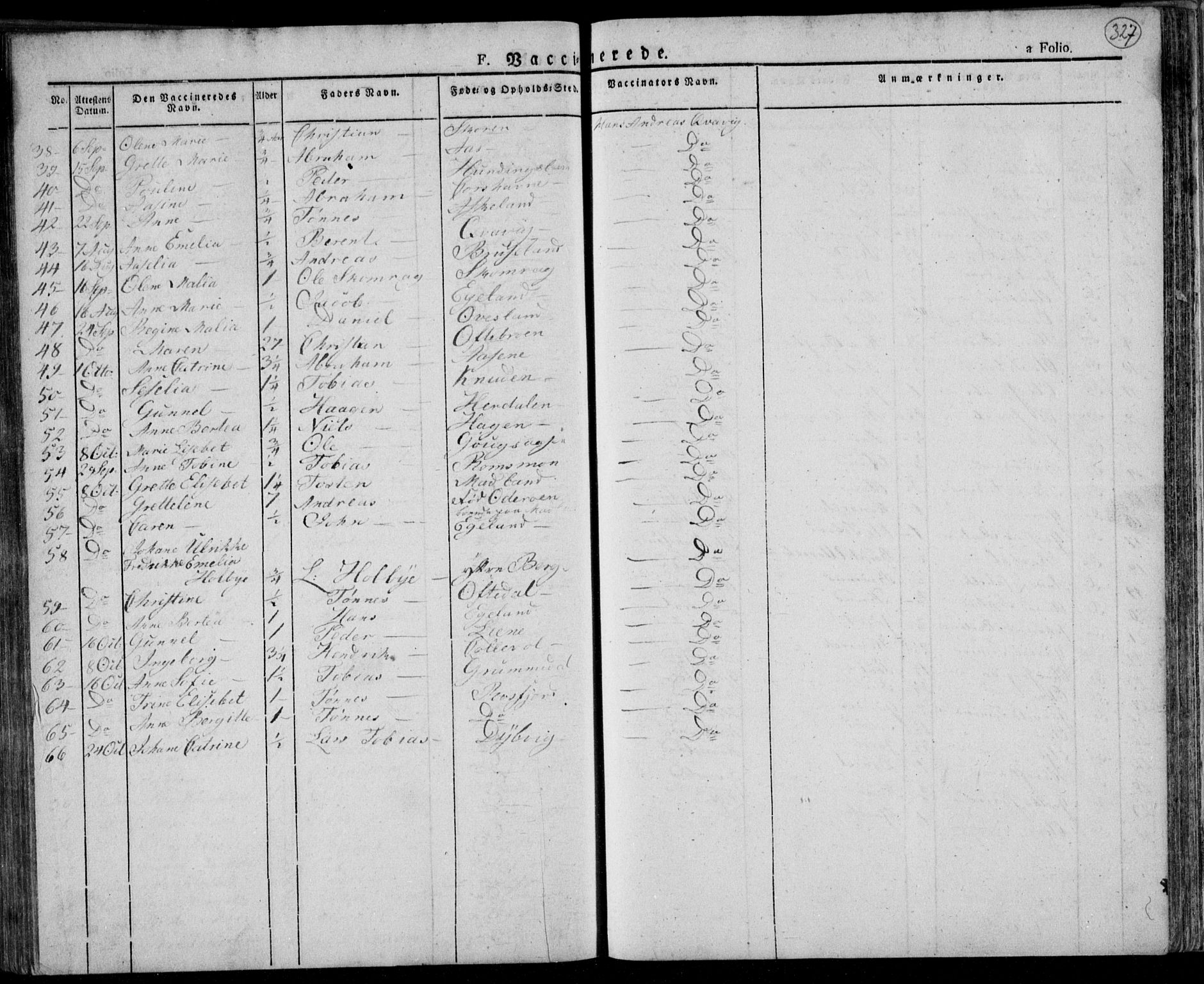 Lyngdal sokneprestkontor, AV/SAK-1111-0029/F/Fa/Fac/L0007: Parish register (official) no. A 7, 1825-1838, p. 327